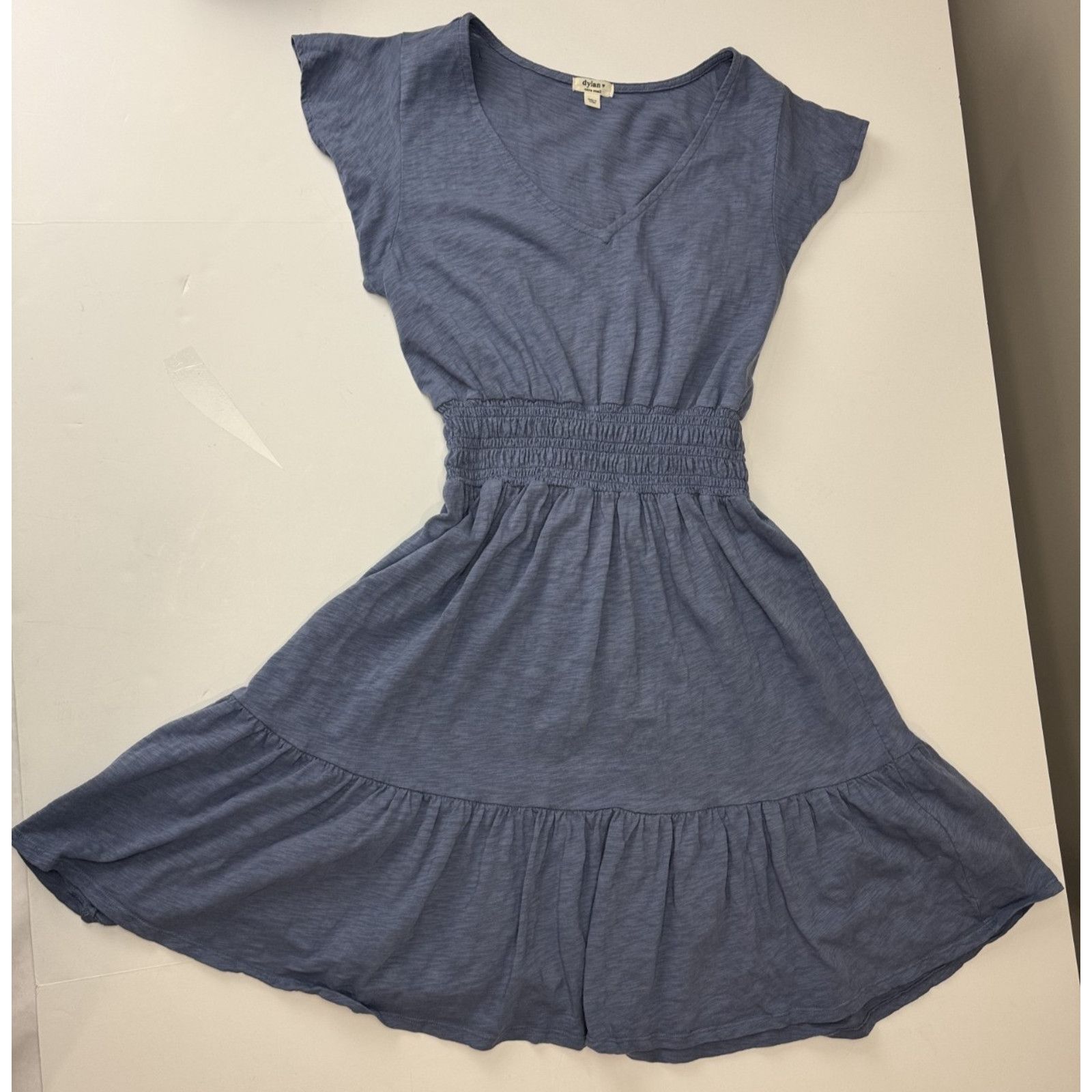 dylan Dylan Blue Cotton Smocked Waist Dress XS V Neck Tiered Boho Size XS / US 0-2 / IT 36-38 - 3 Thumbnail