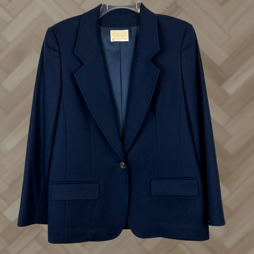 Pendleton VINTAGE Pendleton Wool Blazer Womens Skirt Suit Set Navy Blue Made USA Academia Jacket Skirt 2 Piece Wool 100% Plaid Size 36" / US 14 / IT 50 - 1 Thumbnail