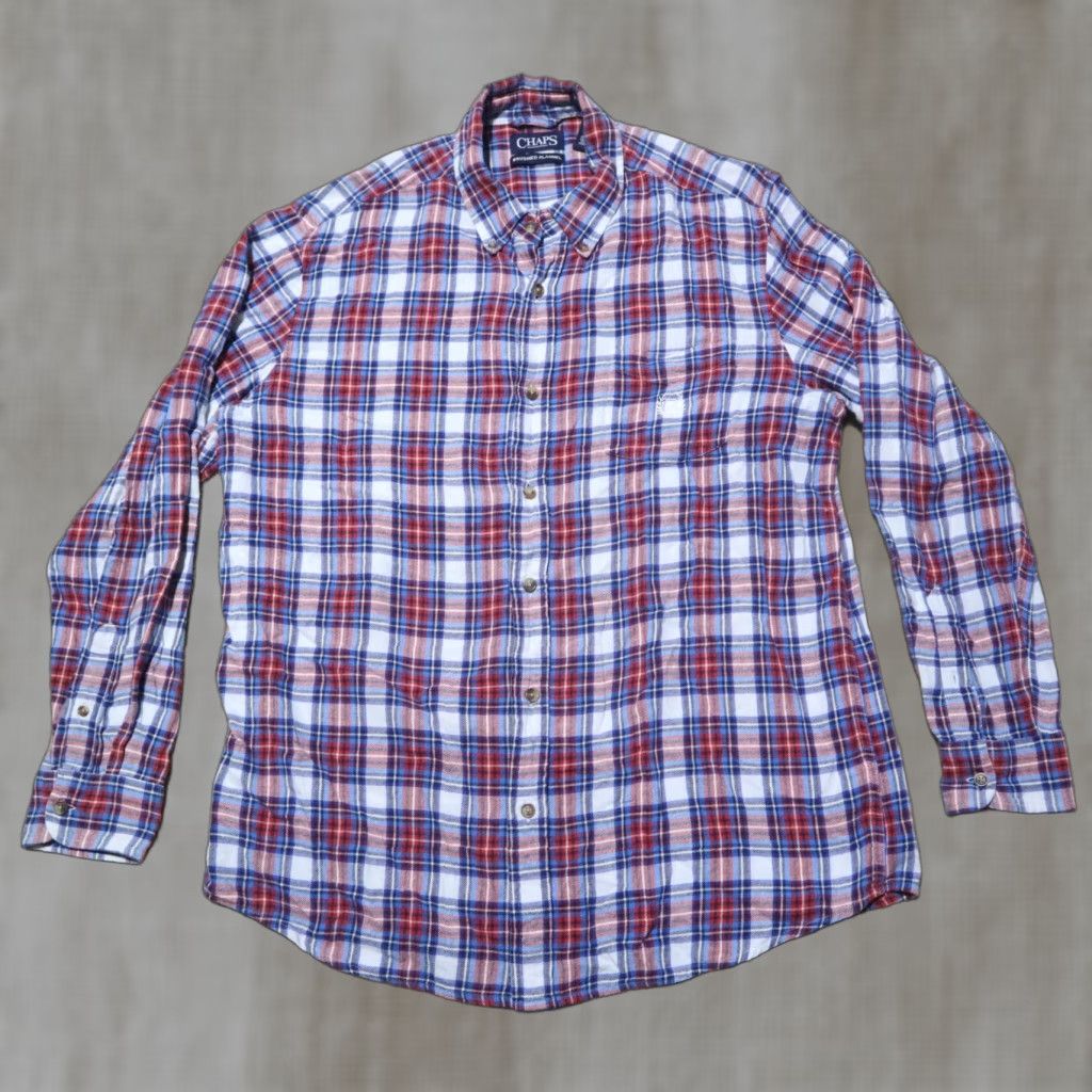 Chaps Chaps Shirt Adult Large Red Plaid Button Down Brushed Flannel Cotton Pocket 90s Outdoor Preppy Mens Size US L / EU 52-54 / 3 - 1 Thumbnail
