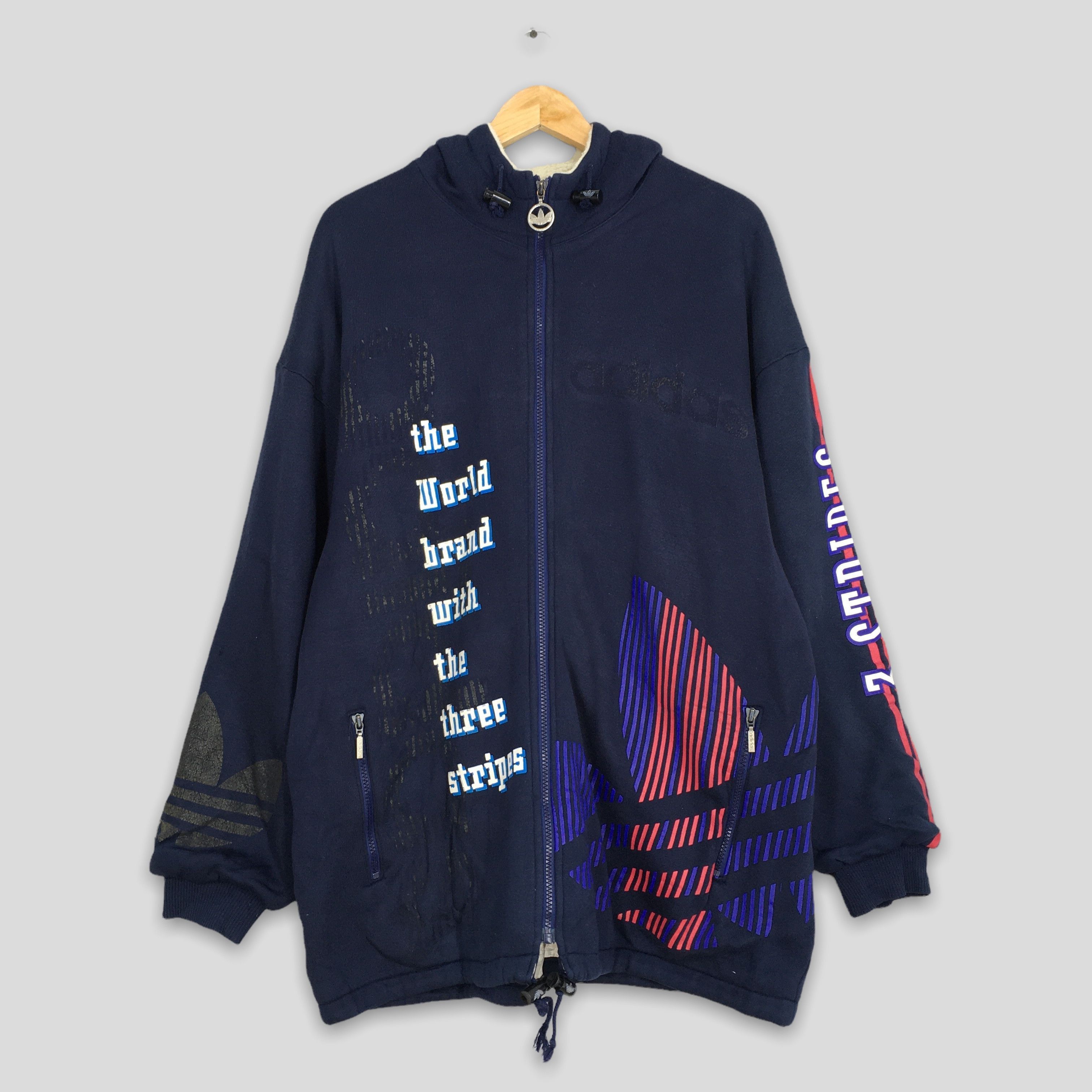 Adidas Vintage 80s Adidas Trefoil Sherpa Hoodie Sweatshirt XLarge Size US XL / EU 56 / 4 - 1 Thumbnail