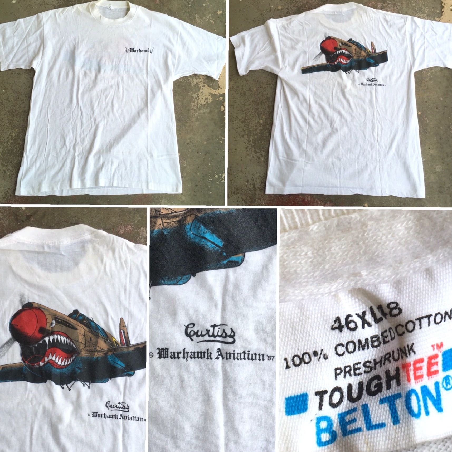 Vintage VINTAGE Belton Curtiss Warhawk Aviation 87 T-Shirt Made In USA XL 46 48 1980s 80s White Mens Short Sleeve Graphic Tee Size US XL / EU 56 / 4 - 2 Thumbnail