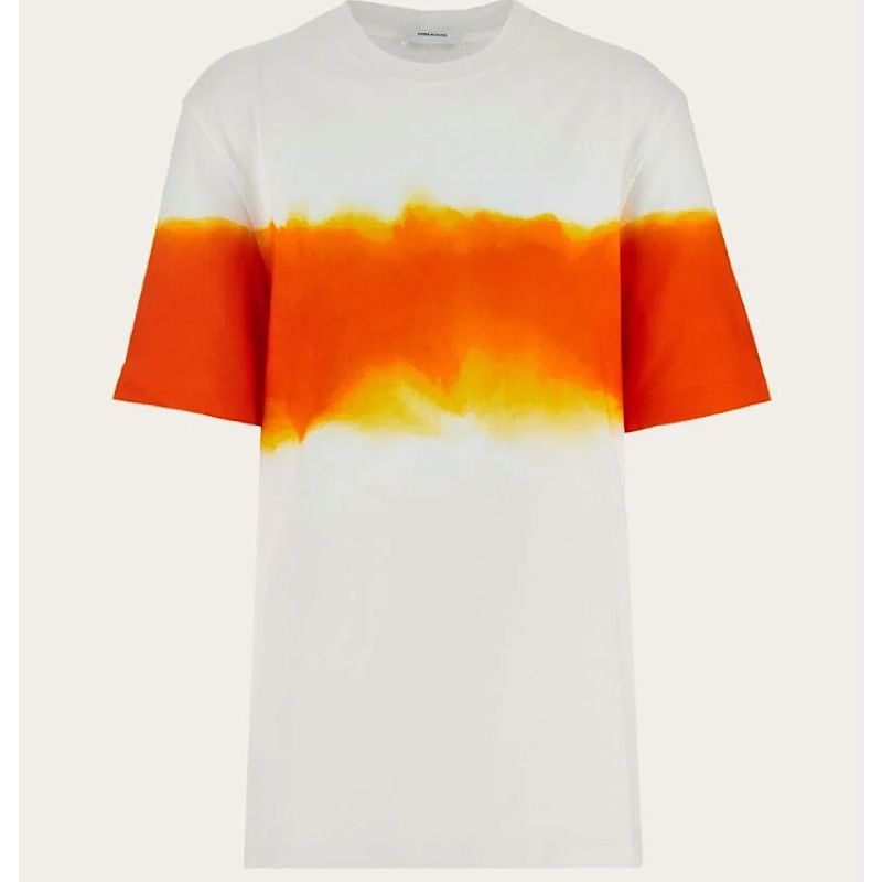 Salvatore Ferragamo o1s1rm0924 Cut & Sew Short Sleeve T-Shirt in White/Orange Size L / US 10 / IT 46 - 1 Thumbnail