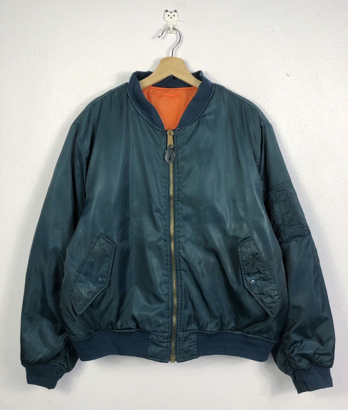 image of Vintage Phantom Military Ma-1 Reversible Bomber Jacket in Blue/Orange, Men's (Size 2XL)