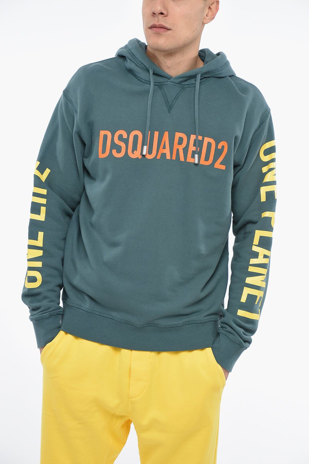 image of Dsquared2 Og1Mm0424 One Life One Planet Olop Hoodie In Dark Green, Men's (Size Large)