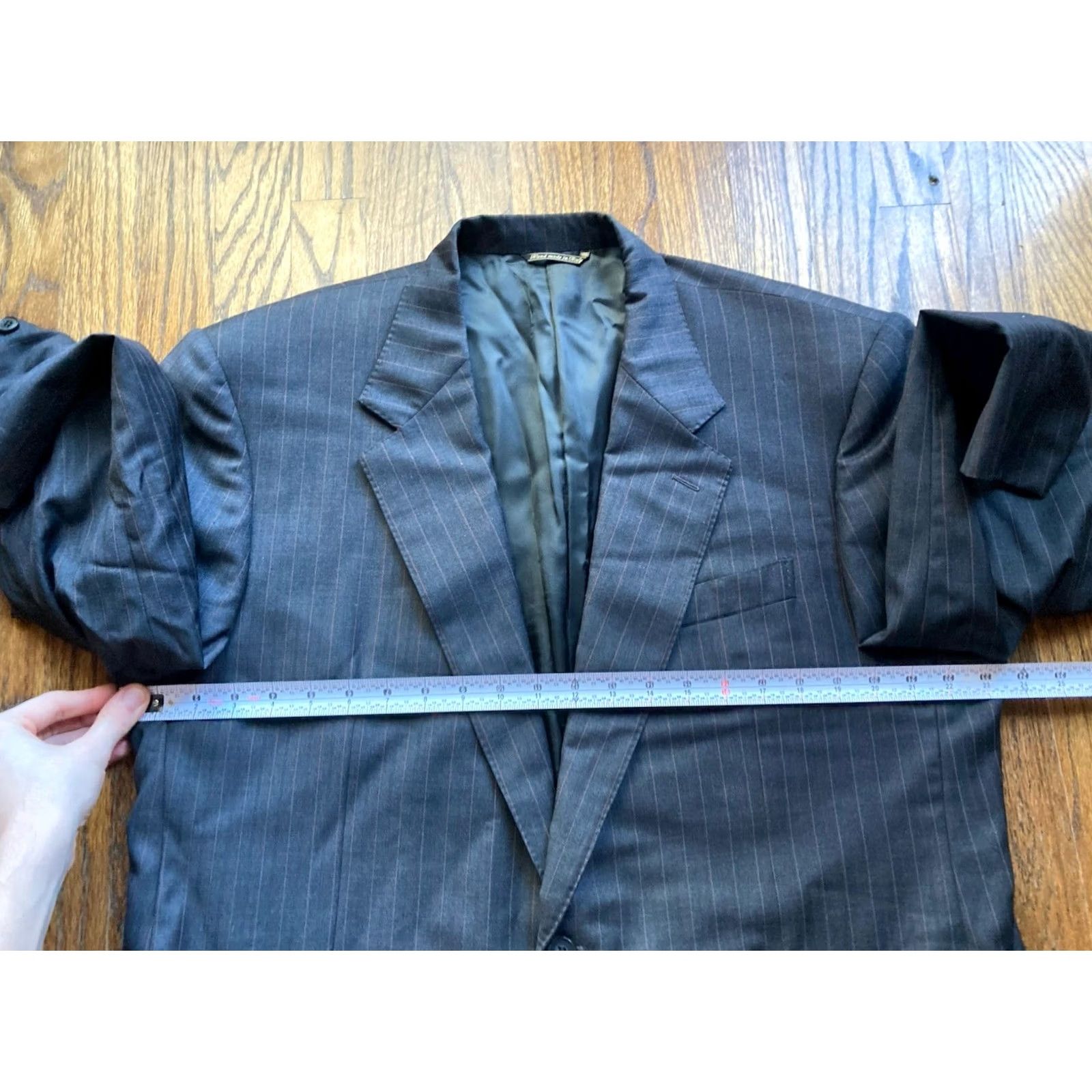 Vintage MABRO Blazer Mens Size 48R Loro Piana Wool Dark Gray Pinstripe Made In Italy Size 48R - 5 Thumbnail