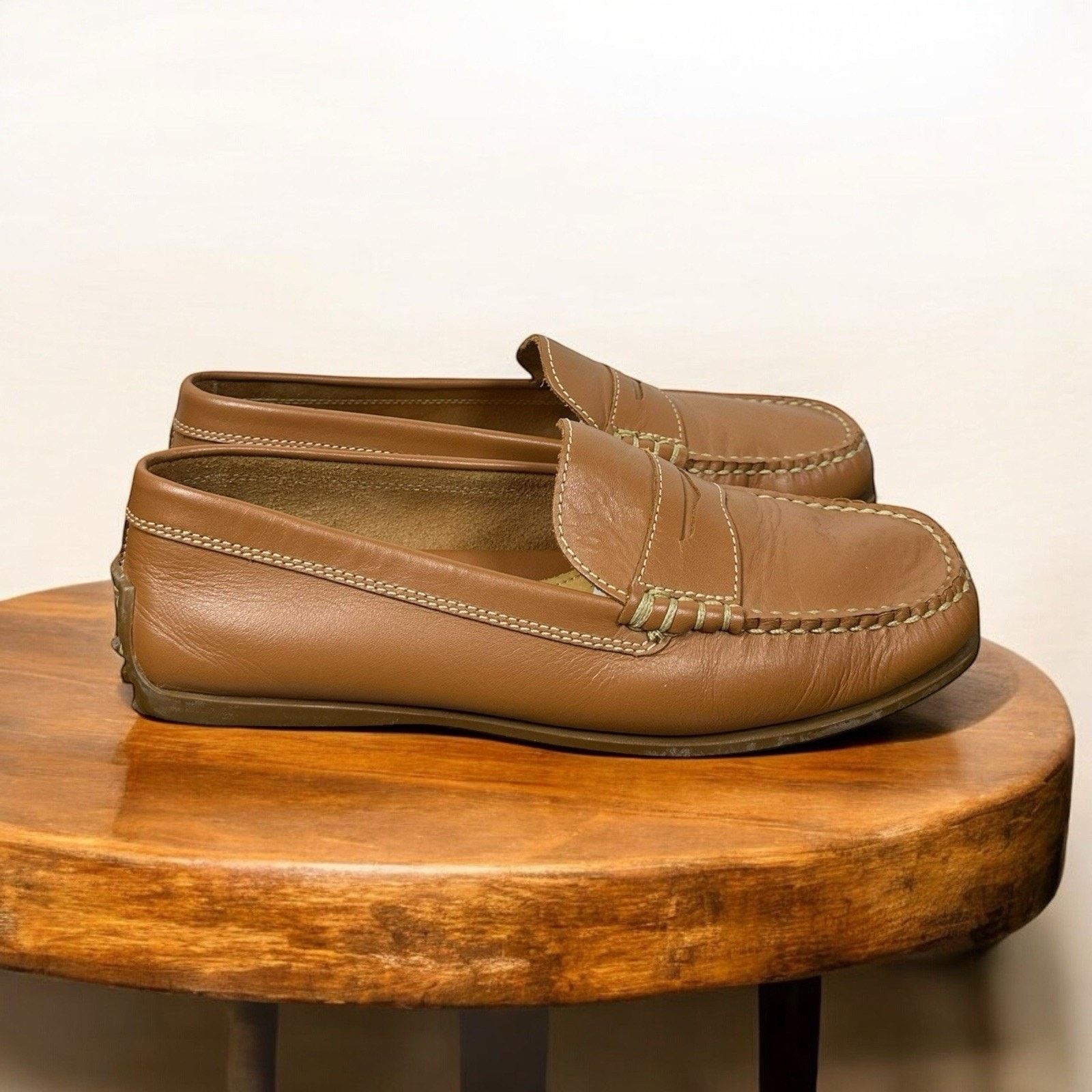 Lands' End Lands End Tan Leather Penny Loafers Driving Moccasins 7.5 W Size US 7.5 / IT 37.5 - 1 Thumbnail