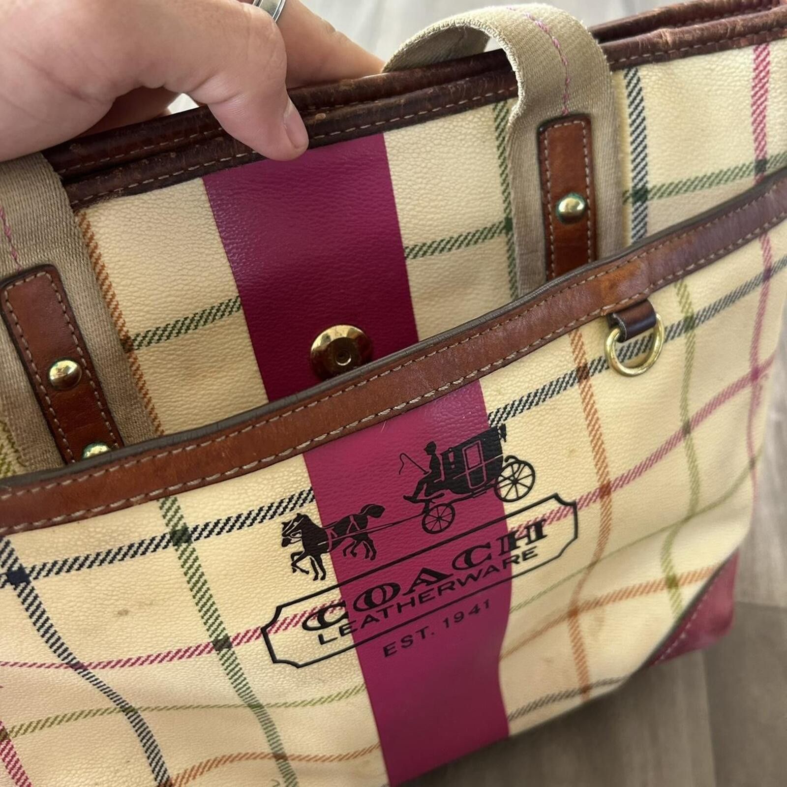 Coach Vintage Coach multicoloured plaid tote bag purse Size ONE SIZE - 8 Thumbnail