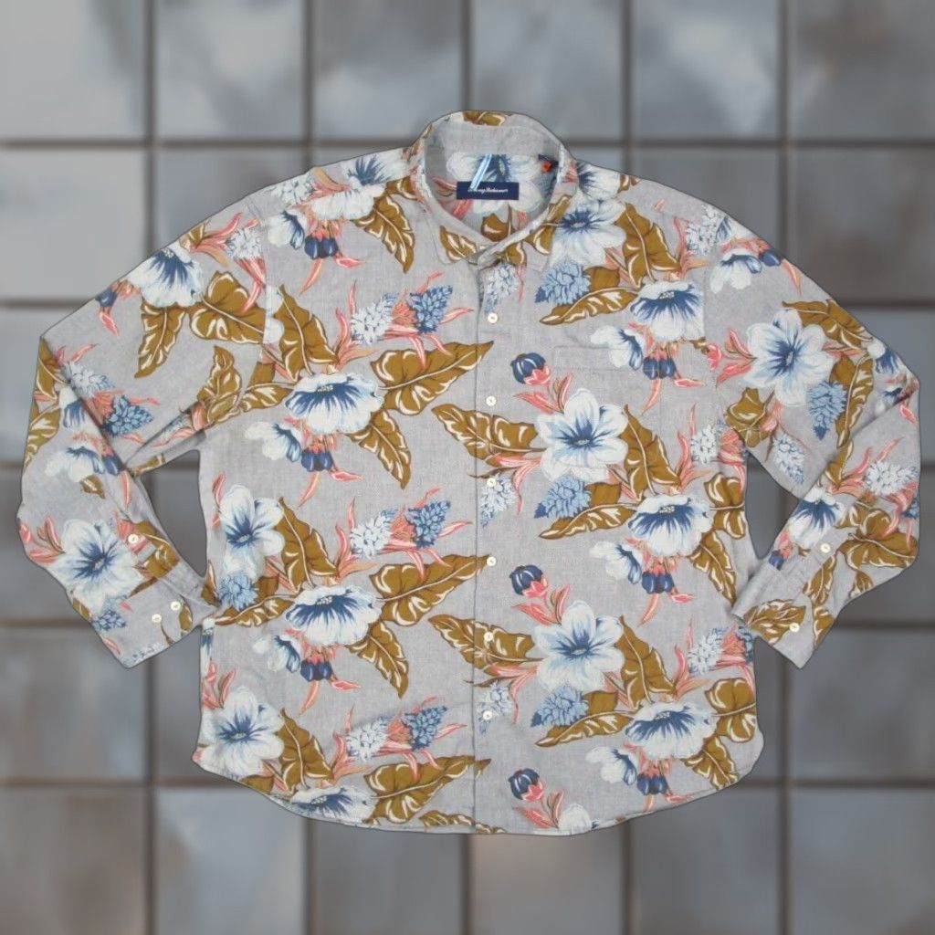 Tommy Bahama TOMMY BAHAMA Shirt Mens 2XL Gray Floral Hibiscus Button Up Long Sleeve Twill Cotton Casual Beach Tropical Tiki Size US XXL / EU 58 / 5 - 1 Thumbnail