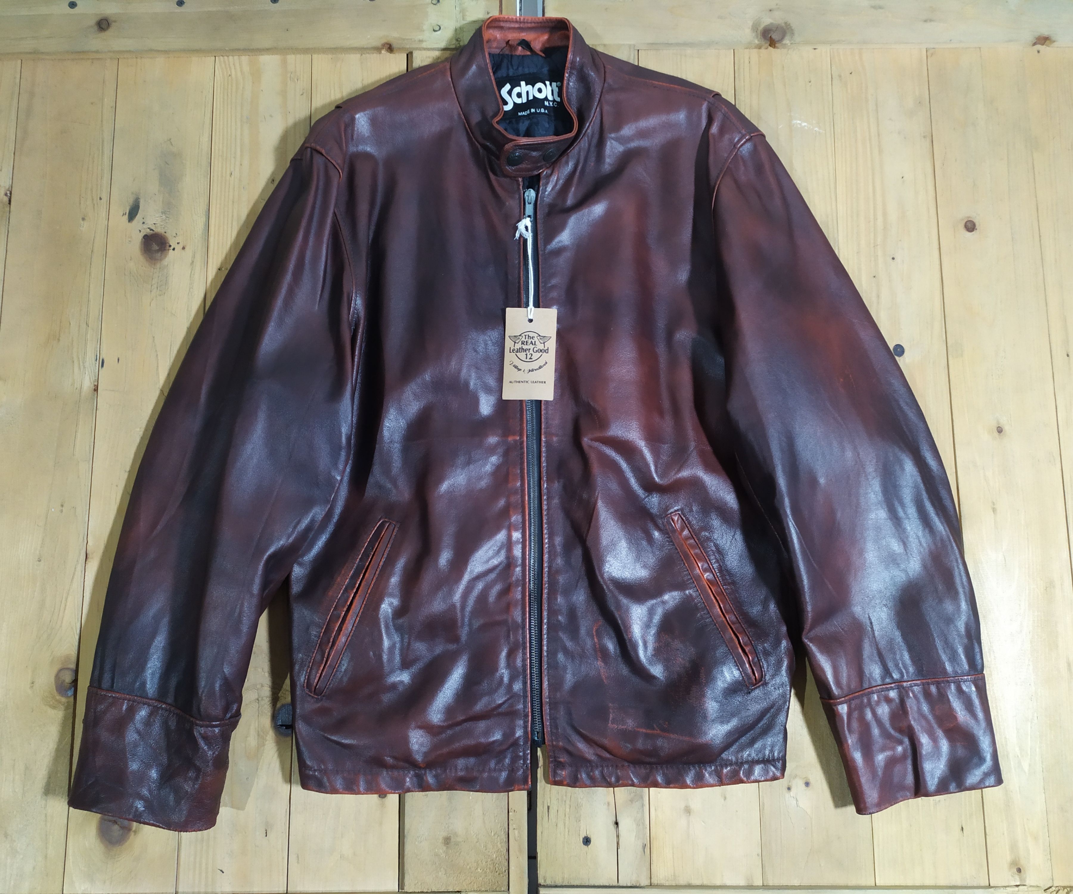Genuine Leather × Schott SCHOTT NYC LEATHER CHERRY REDDISH SINGLE RIDER JACKET Size US S / EU 44-46 / 1 - 1 Thumbnail