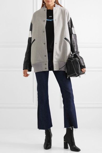 Maison Margiela MM6 Faux Leather Paneled Wool Blend Felt Bomber Jacket Gray Size XL / US 12-14 / IT 48-50 - 1 Thumbnail