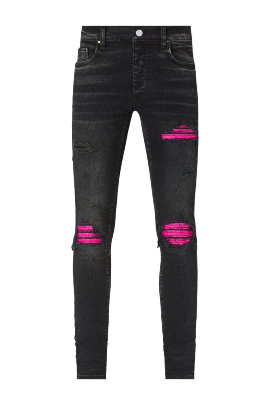 image of Amiri Mx1 Cracked Pink Leather Aged Black Jeans, Men's (Size 31)