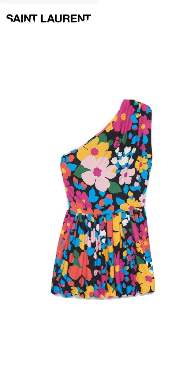 Saint Laurent Paris o1bcso1str0426 One Shoulder Mini Dress in Multicolor Size S / US 4 / IT 40 - 1 Thumbnail
