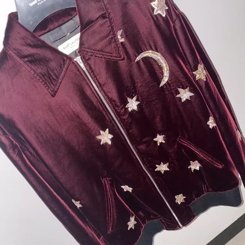 Saint Laurent Paris saint Laurent paris16 FW Wine Red Velvet Star-Moon Jacket Size US M / EU 48-50 / 2 - 4 Thumbnail