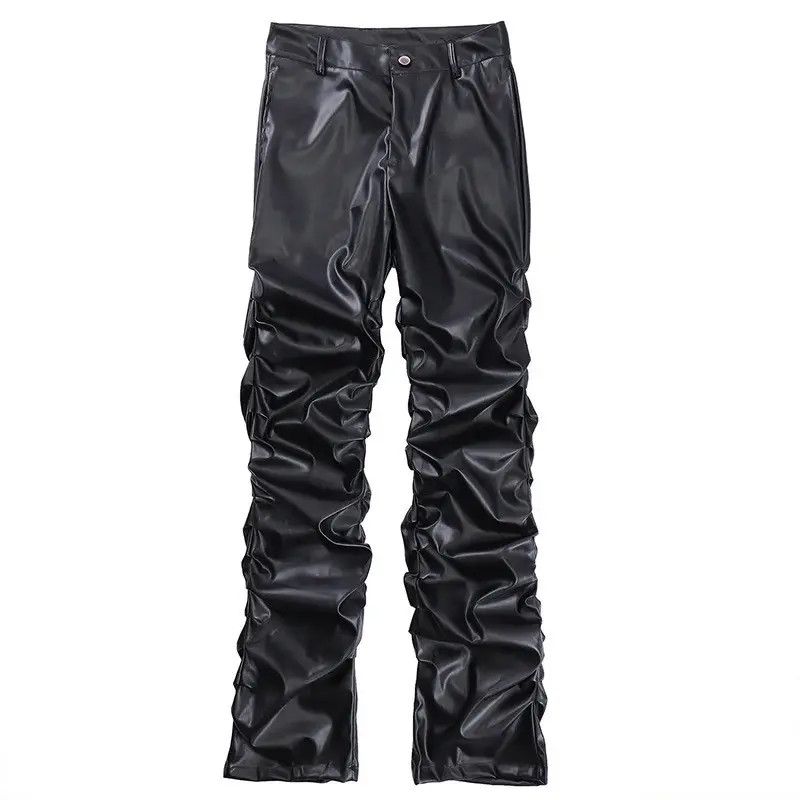 Japanese Brand × Vintage Loose Ruched Casual Pu Leather Pants Streetwear Punk Rock Size US 32 / EU 48 - 4 Thumbnail