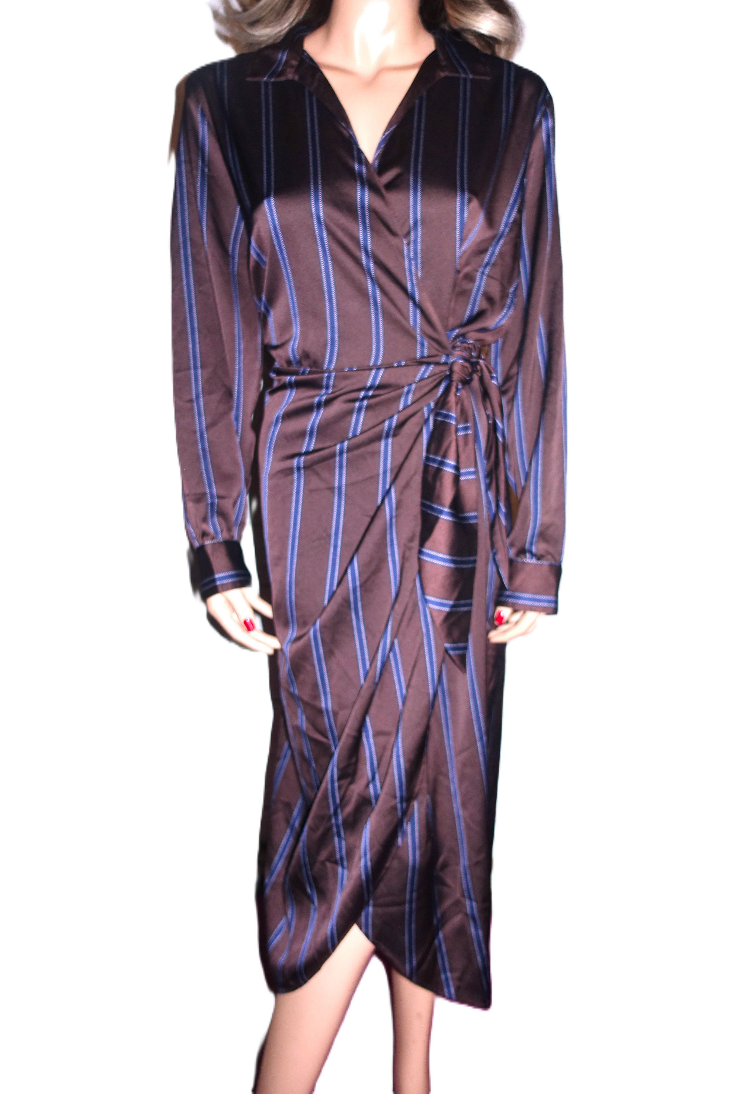 Loft Loft Chocolate Navy Blue Striped Wrap Dress XL Size XL / US 12-14 / IT 48-50 - 1 Thumbnail