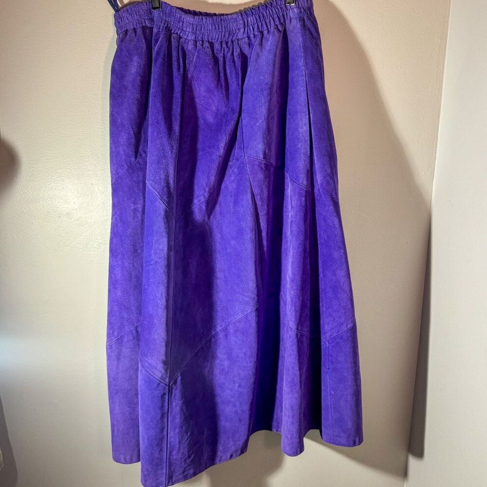 Other Vintage 90s Etosha Purple Suede Leather Midi Skirt Size 31" - 3 Thumbnail