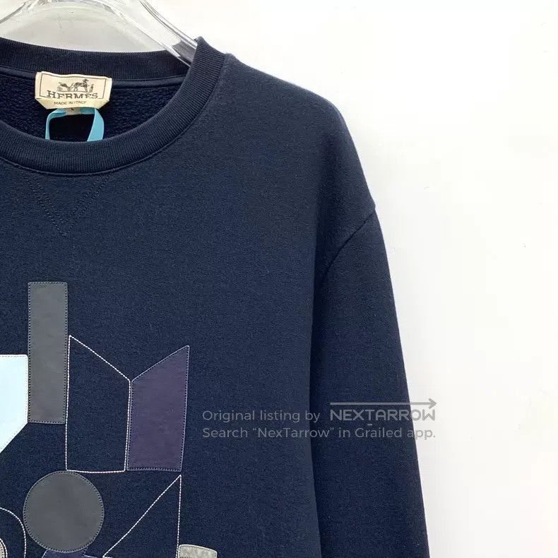 Hermes Hermes 24 Model Dark Blue Geometric Pattern Cotton Crewnec Size L / US 10 / IT 46 - 3 Thumbnail