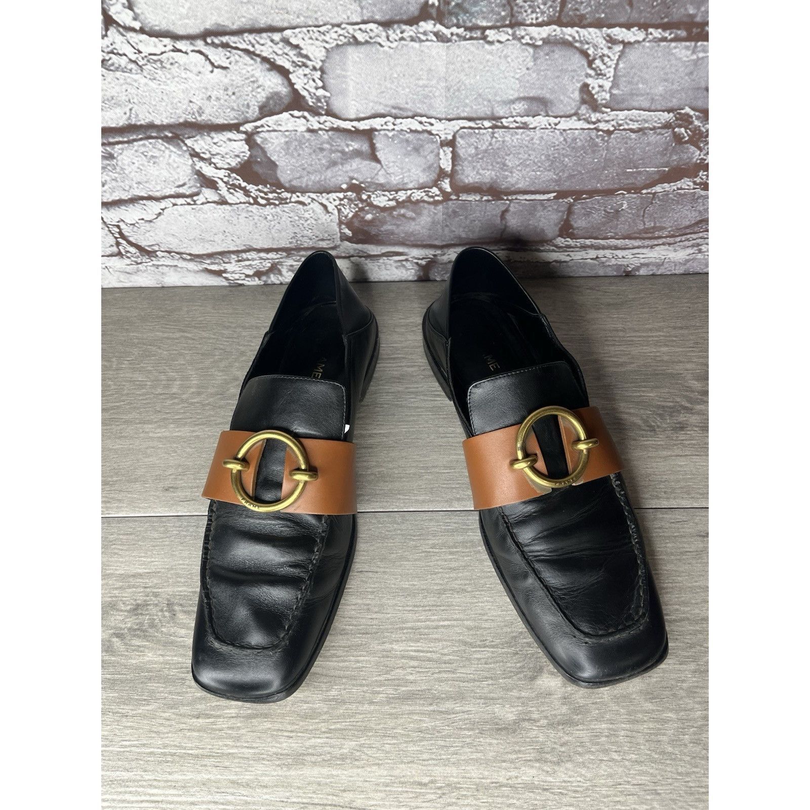 Frame Frame Le Montecito Black Leather Gold Harness Loafers Shoes Size US 8 / IT 38 - 3 Thumbnail