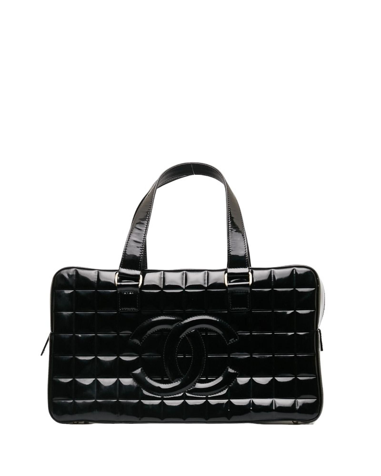 image of Chanel Square Quilt Patent Boston Bag In Black, Women's