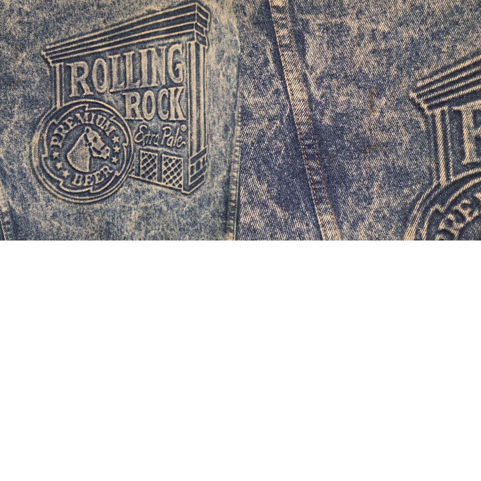 Vintage VINTAGE Rolling Rock Jean Jacket Mens Small Patch Embossed 80s Acid Wash Denim Bomber Jacket Blue Size US 29 - 11 Thumbnail