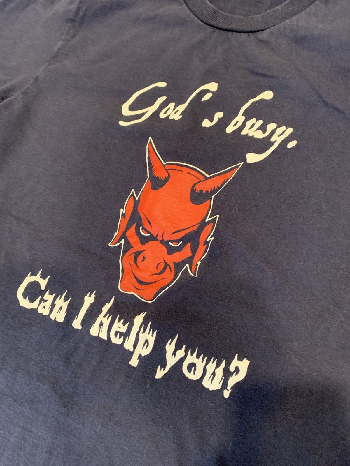 Vintage VTG 90s Gods Busy Can I Help You? Satan Shirt Size US M / EU 48-50 / 2 - 2 Thumbnail