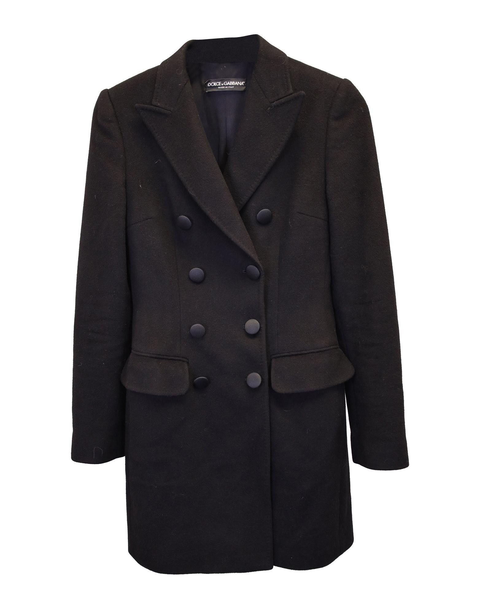 image of Dolce Gabbana Sophisticated Black Wool Double-Breasted Coat, Women's (Size XS)