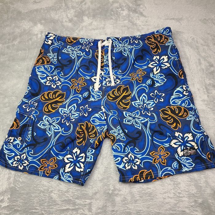 Ocean Pacific OP Shorts Mens L Blue Hibiscus Hawaiian Board Surf Swim ...