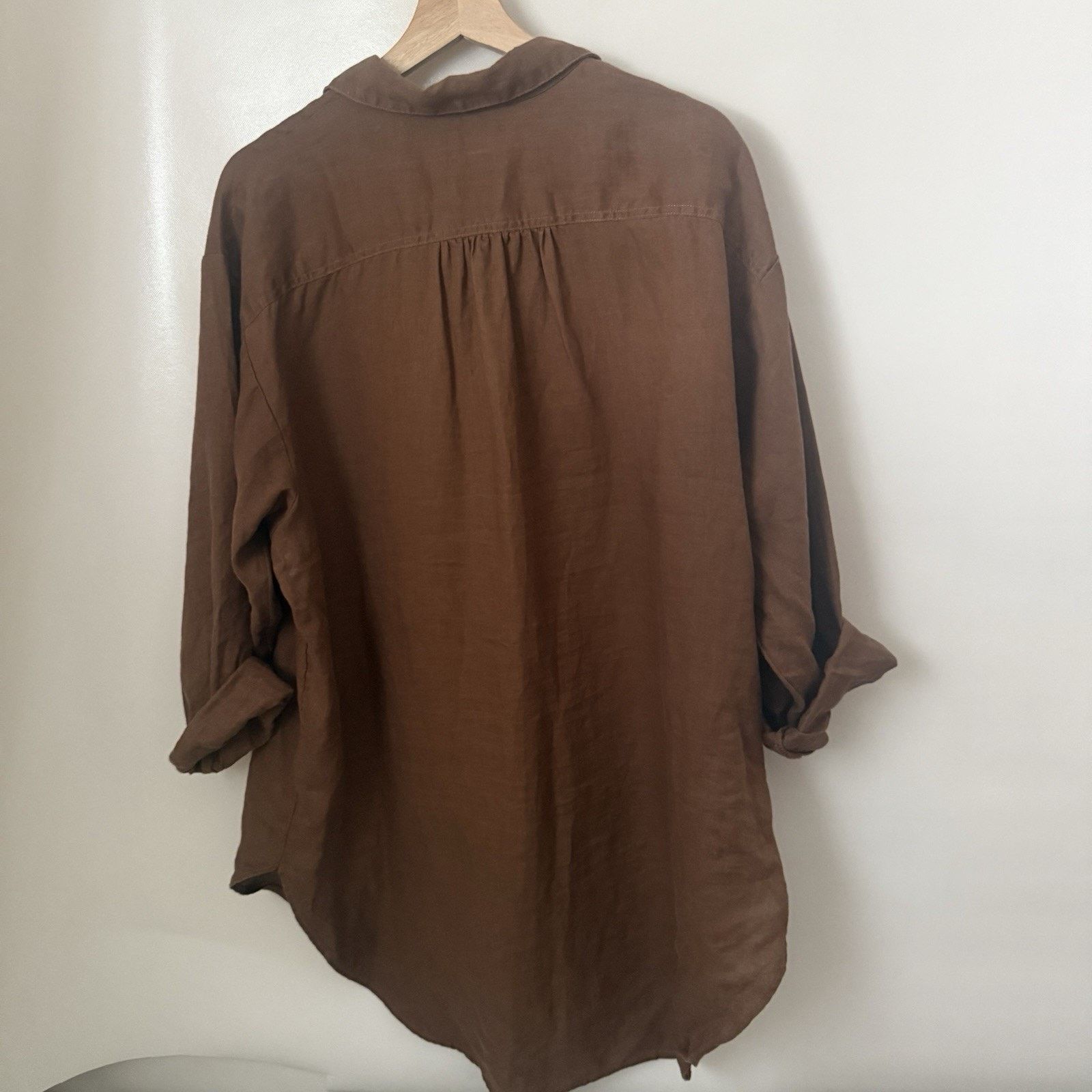Lands' End Lands End Linen Relaxed Fit Long Sleeve Brown Tunic Woven Size L / US 10 / IT 46 - 2 Thumbnail