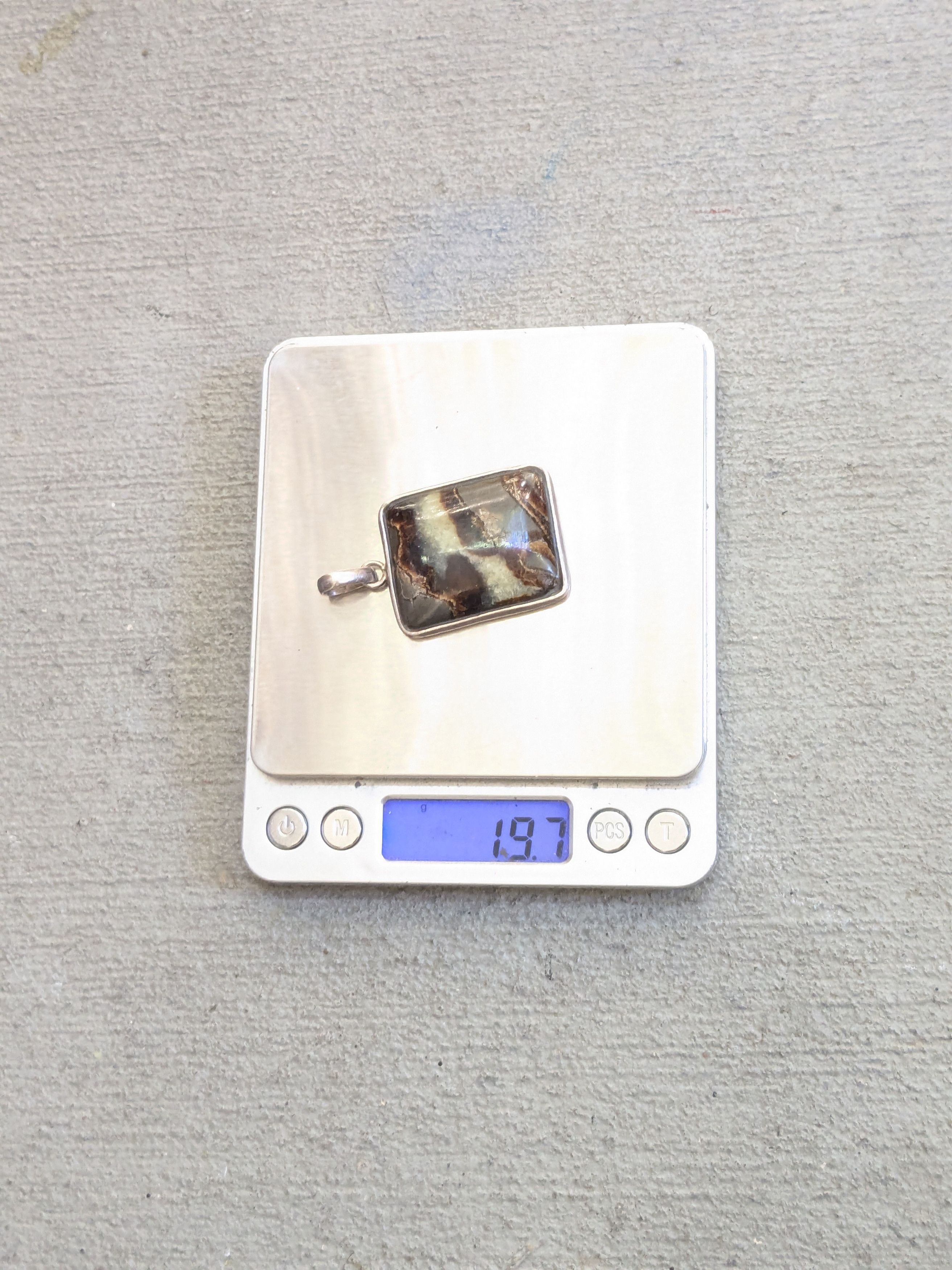 Jewelry Vintage Sterling Silver Pendant Brown Agate Square Size ONE SIZE - 12 Thumbnail
