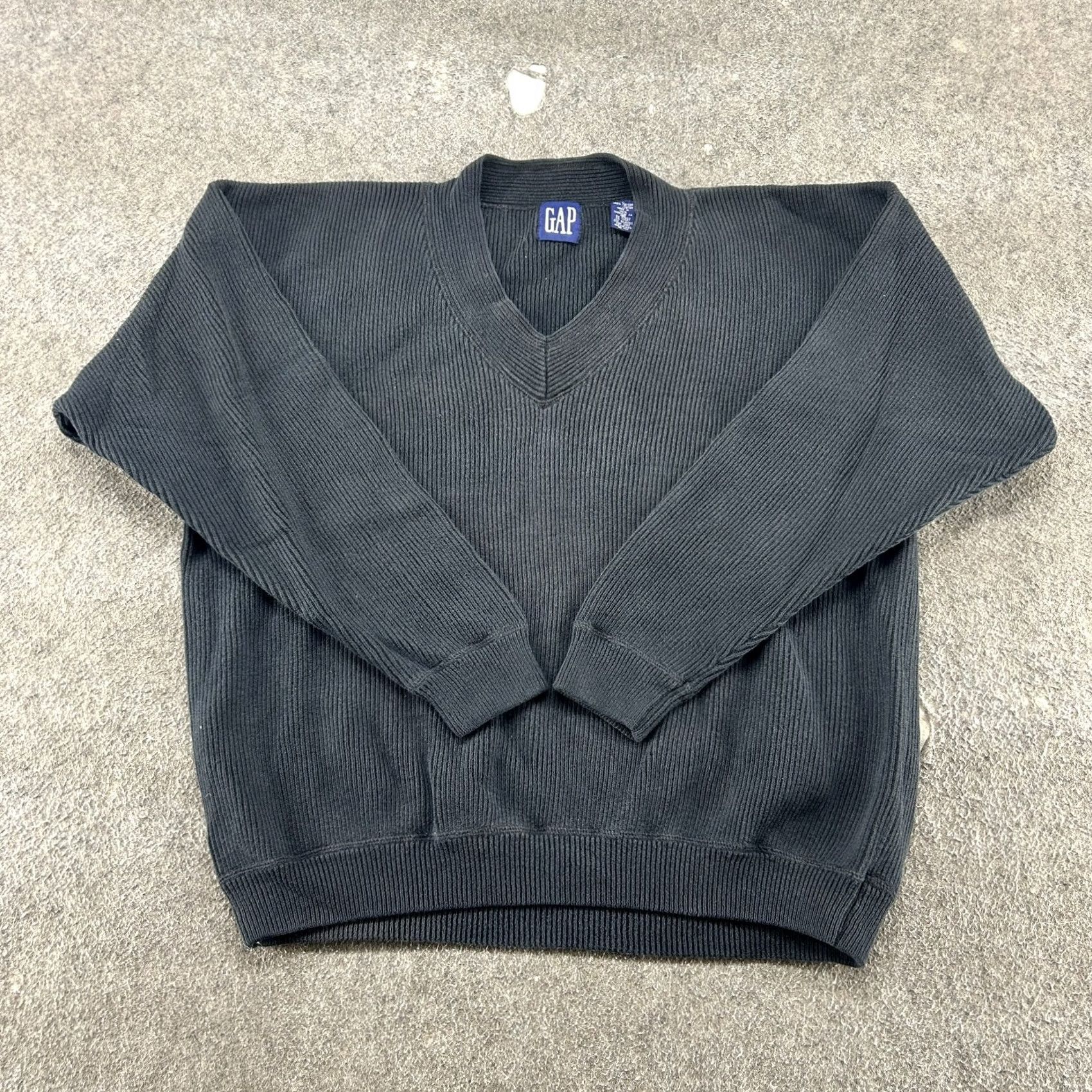 Gap VINTAGE Gap Sweater Mens Large Black Pullover V Neck Ribbed Knit Cotton 90s Mens Size US L / EU 52-54 / 3 - 2 Thumbnail