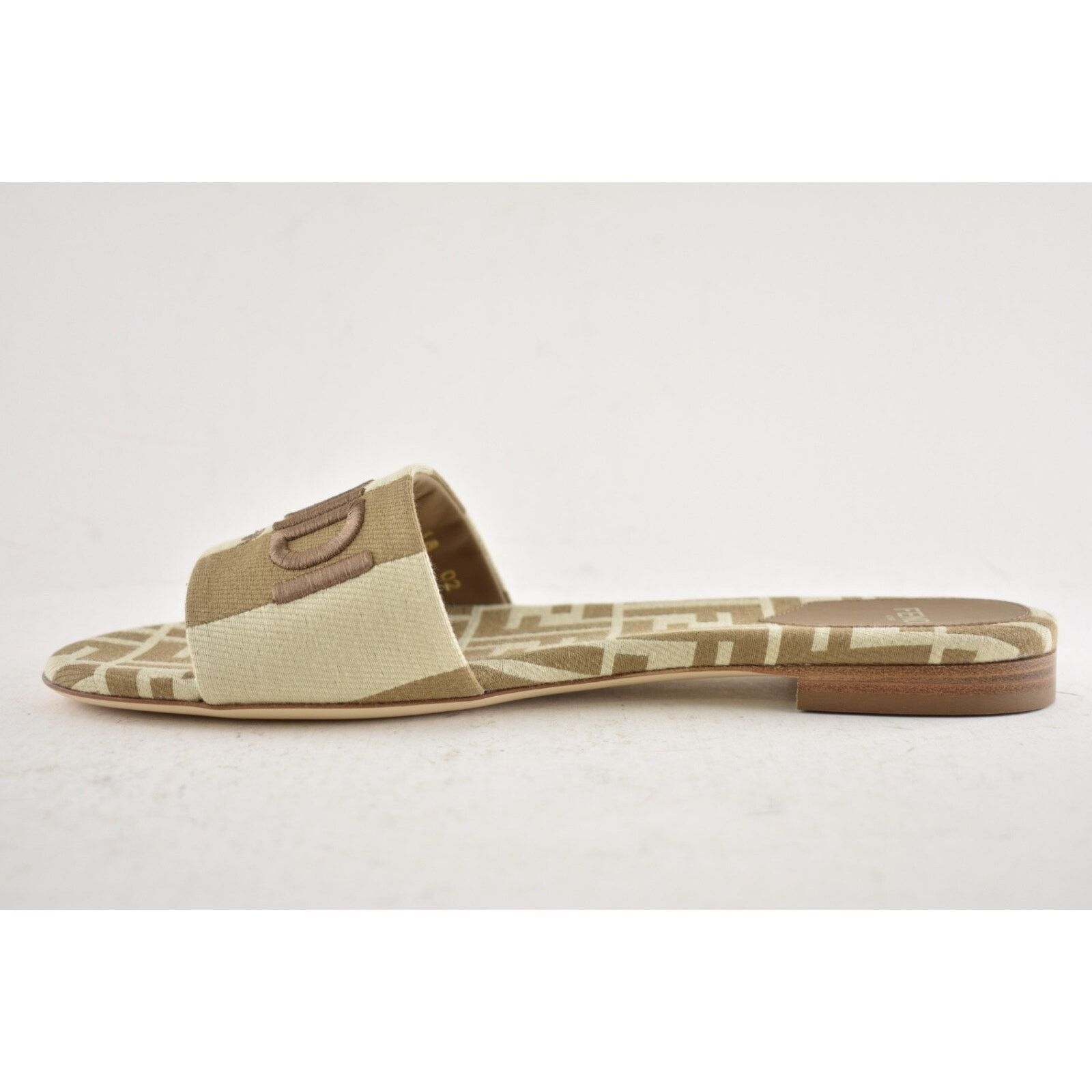 Fendi Fendi Beige Sand Striped FF Monogram Logo Mule Slide Flat Size US 8 / IT 38 - 12 Thumbnail
