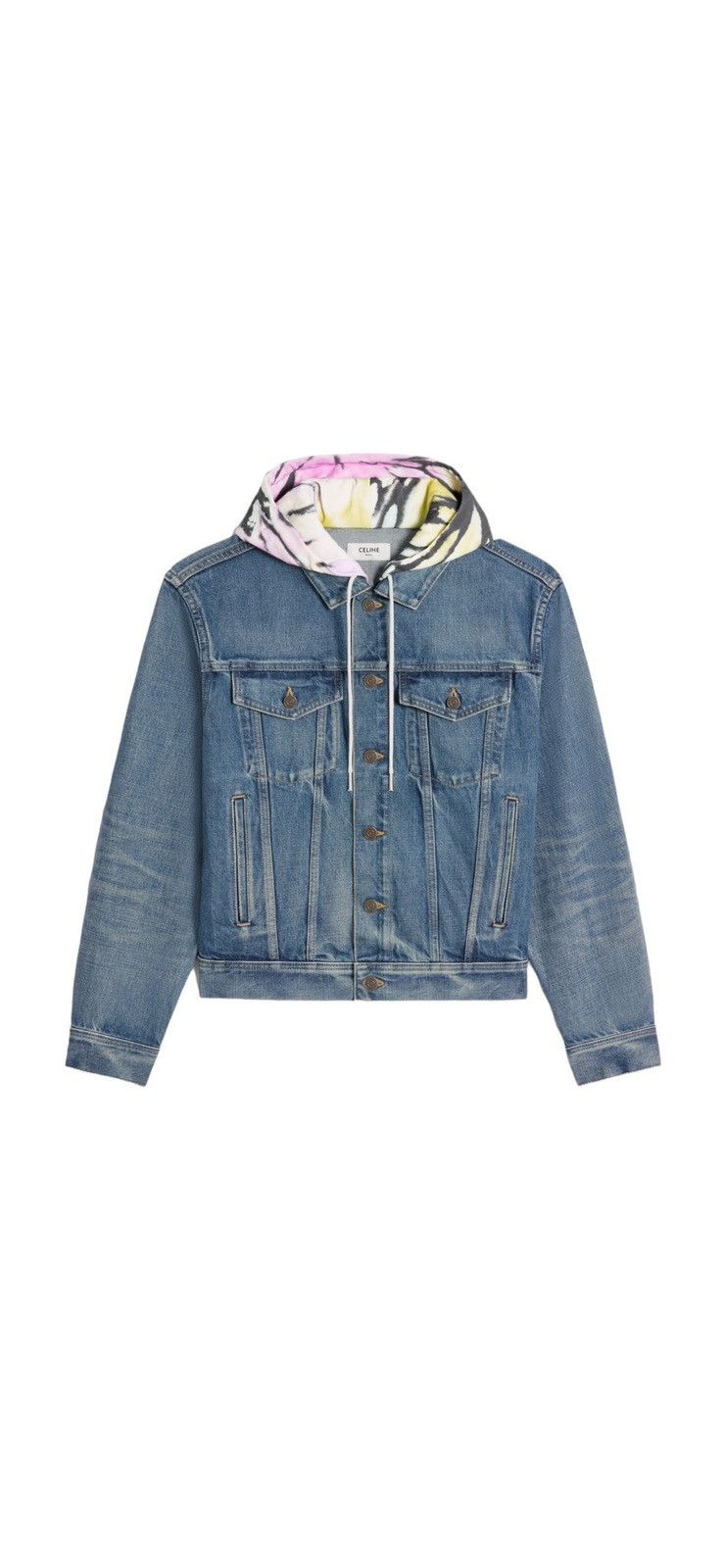 image of Celine Hoodie Denim Jacket in Blue, Men's (Size Small)