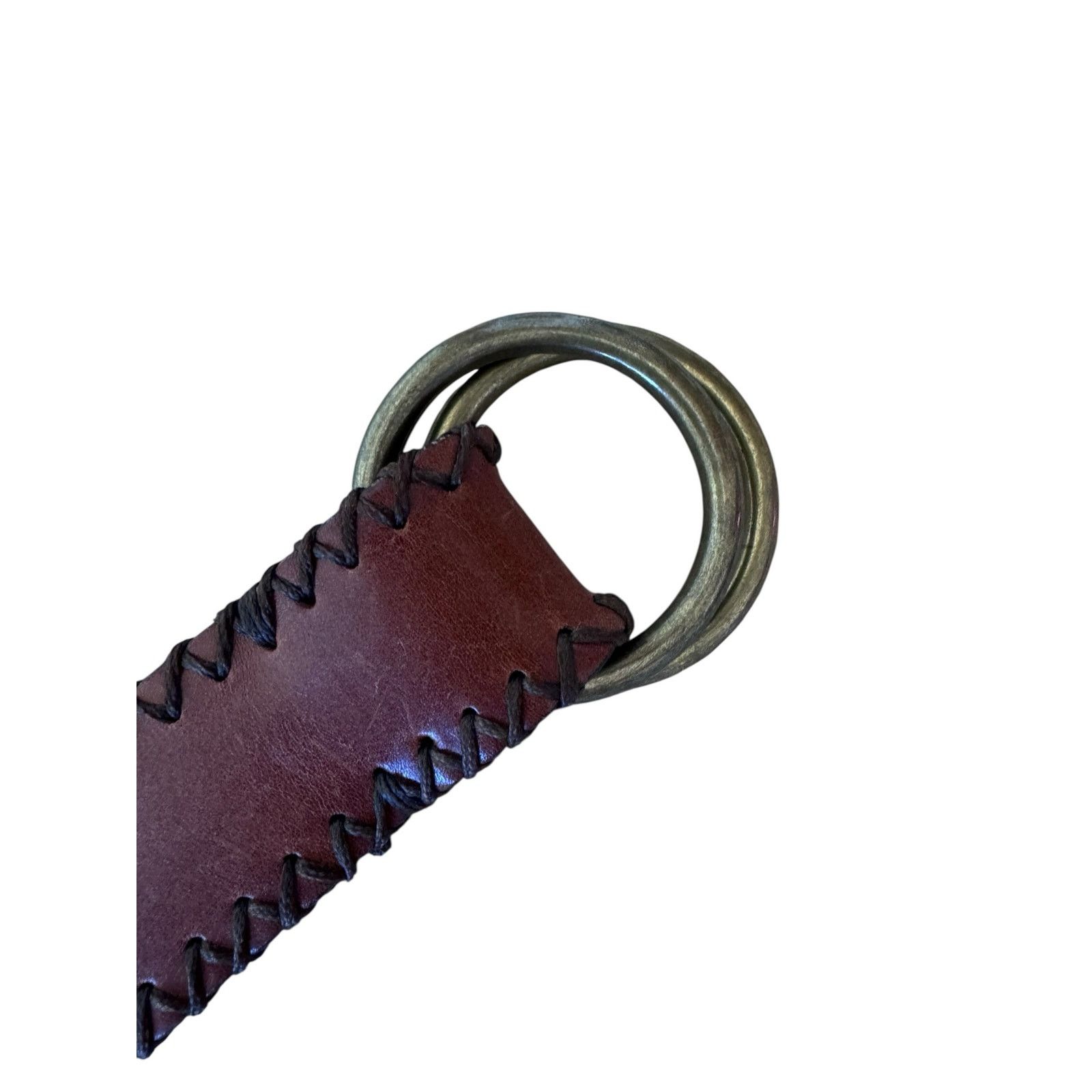 J.Crew J. CREW Brown Leather Double O Brass Ring Adjustable Belt Size ONE SIZE - 6 Thumbnail