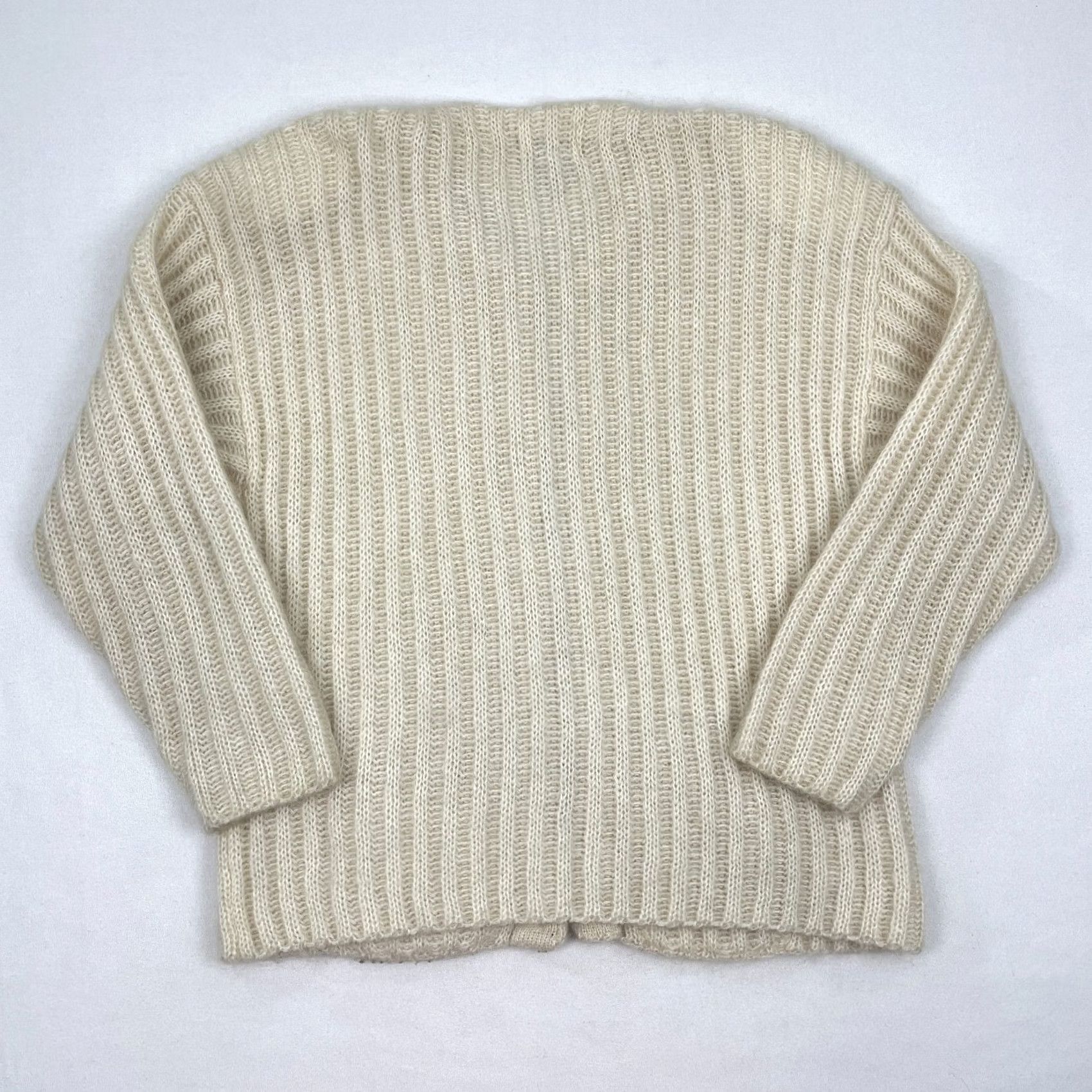 Express VINTAGE Express Cardigan Women S Ivory Mohair Knit Ribbed Casual Luxe Sweater Size S / US 4 / IT 40 - 6 Thumbnail