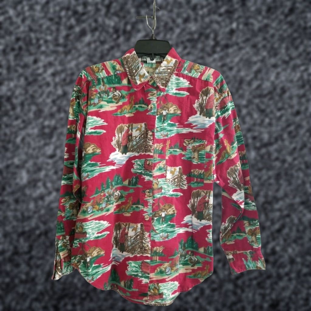 Vintage VINTAGE Punch Mens L Button-Down Shirt Long Sleeve Hunting Fishing Print Red Cotton Shirt Size US M / EU 48-50 / 2 - 1 Thumbnail