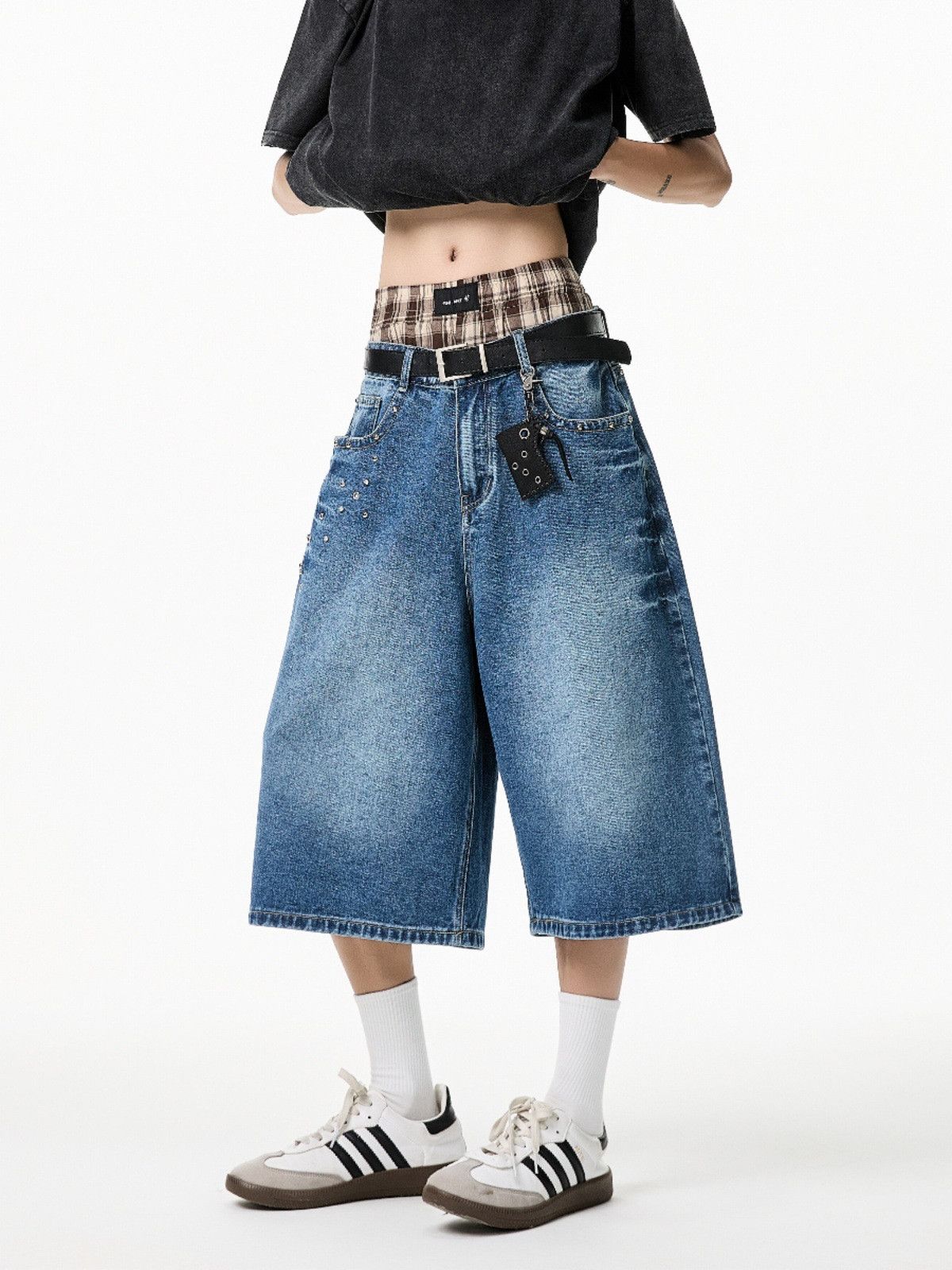 Japanese Brand Men's Blue American-Style Wide-Leg Denim Shorts (Clean Fit) Size US 32 / EU 48 - 3 Thumbnail