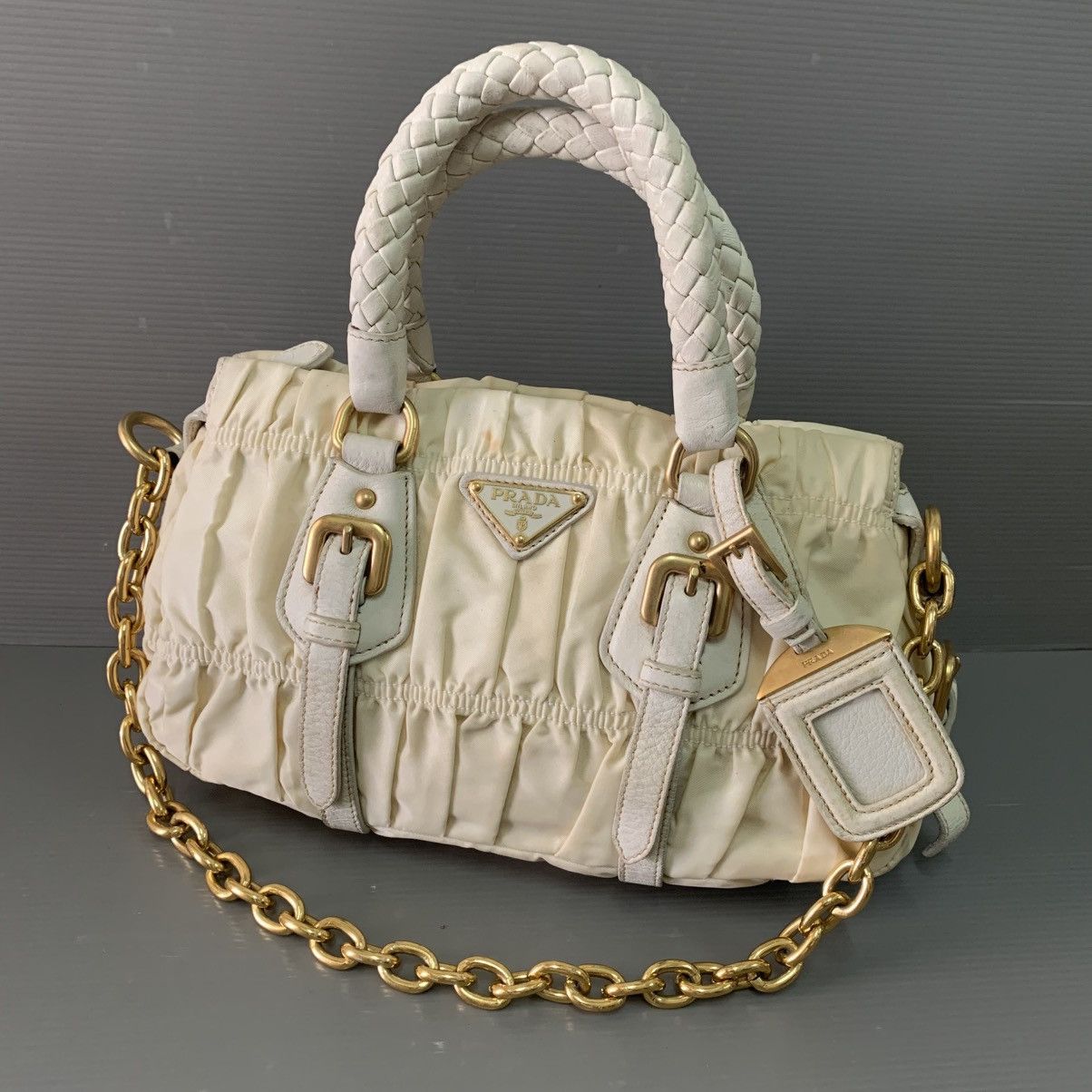 Prada Prada Nylon White Gaufre Small Handbag Size ONE SIZE - 10 Thumbnail