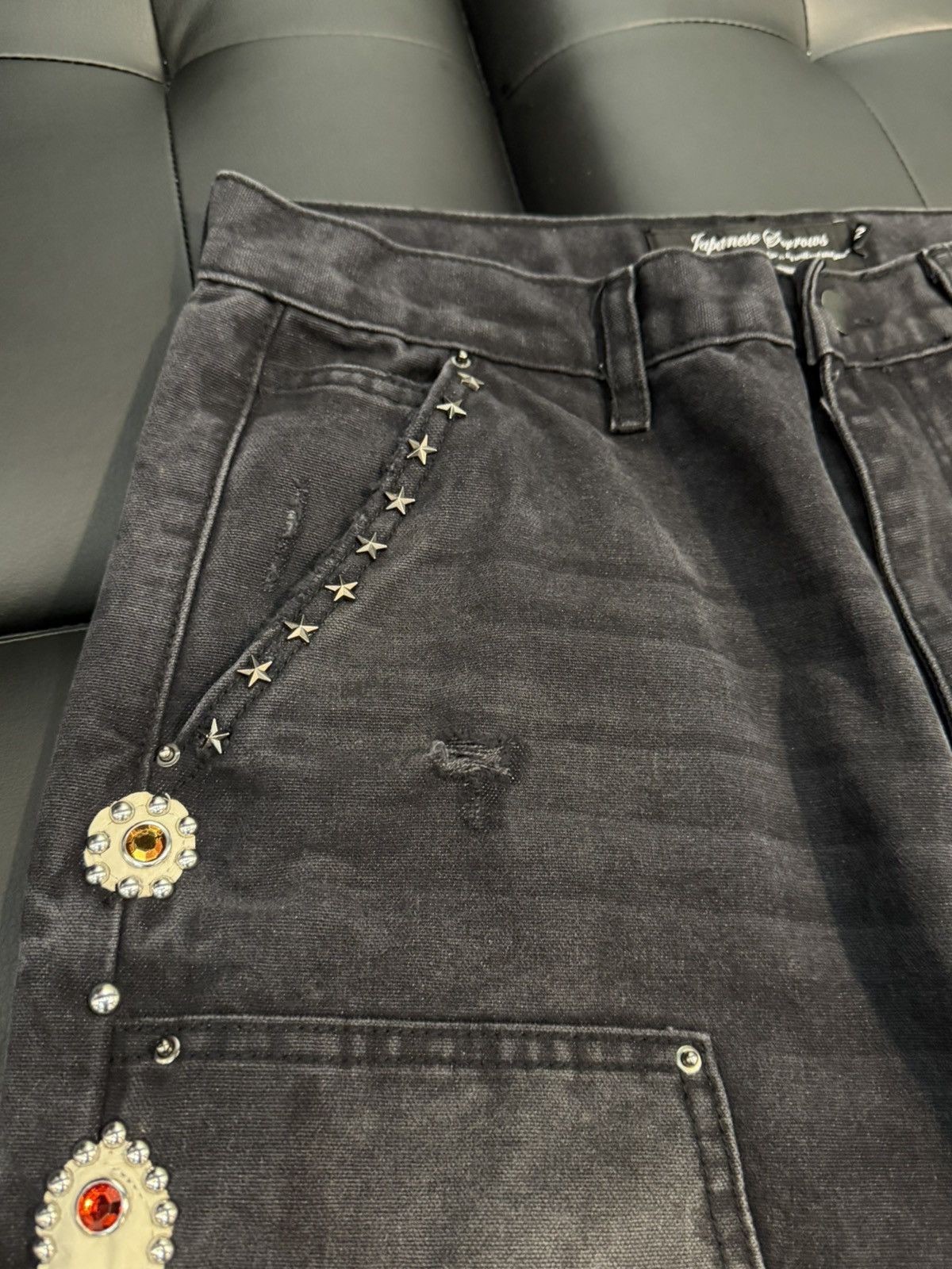 Other Size 36 - JP Sorrow Rhinestone Double Knee Denim Black Size US 36 / EU 52 - 4 Thumbnail