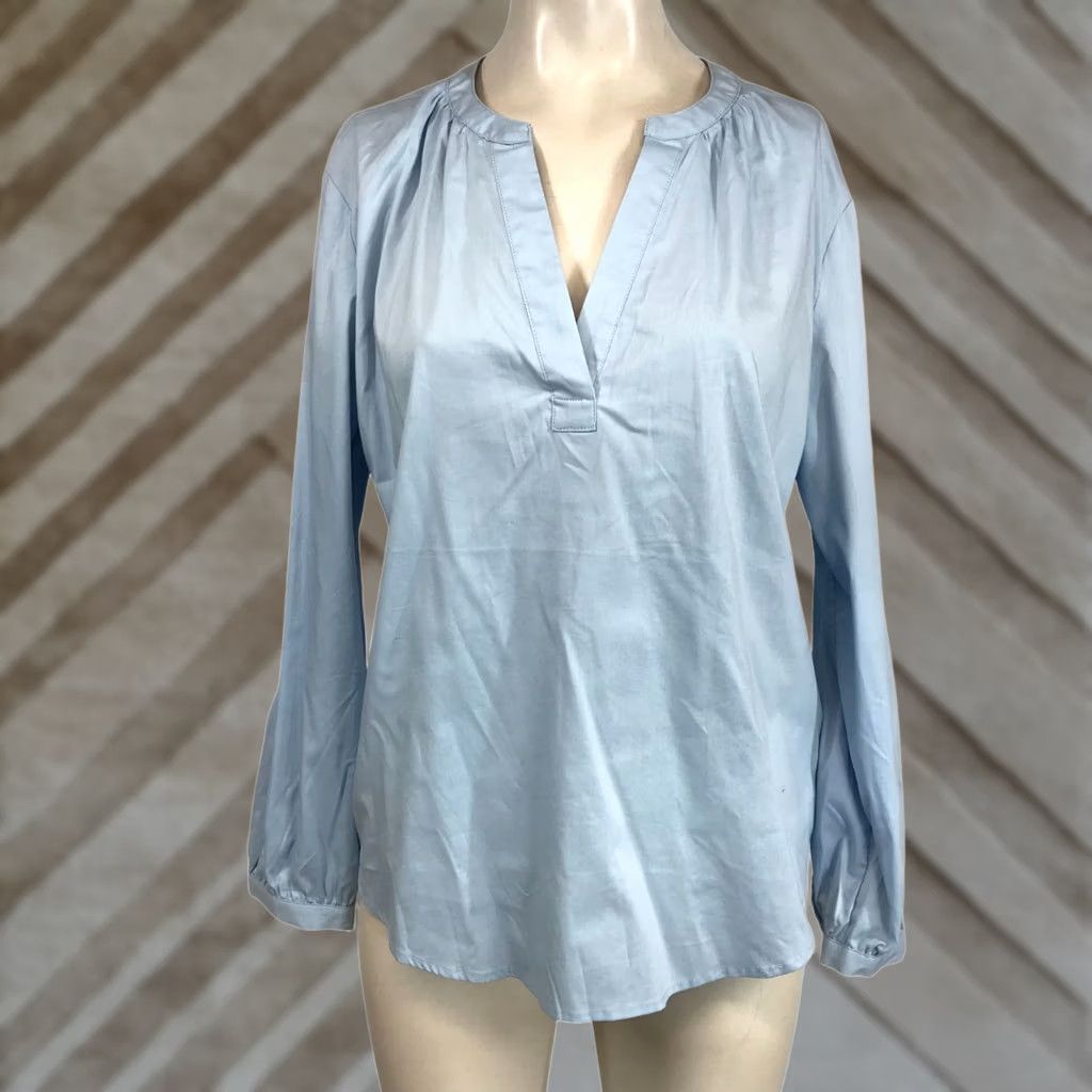 Vintage 41 HAWTHORN Women's Medium Petite Blue Long Sleeve V Neck Cotton Blend Top Size M / US 6-8 / IT 42-44 - 1 Thumbnail