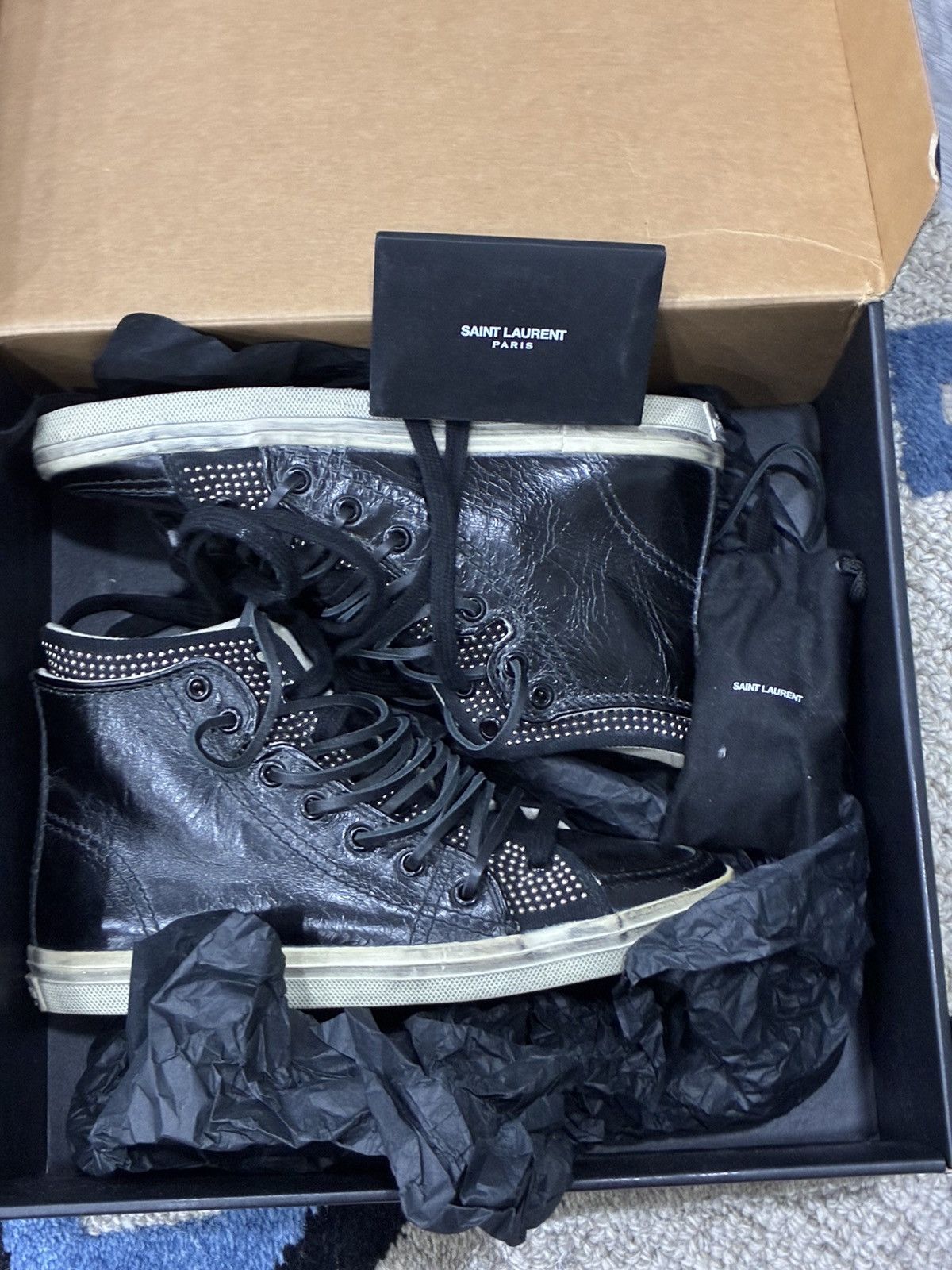 Saint Laurent Paris Double Studded High Top Sneaker EU 35 USA 5 Size US 5 / IT 35 - 4 Thumbnail