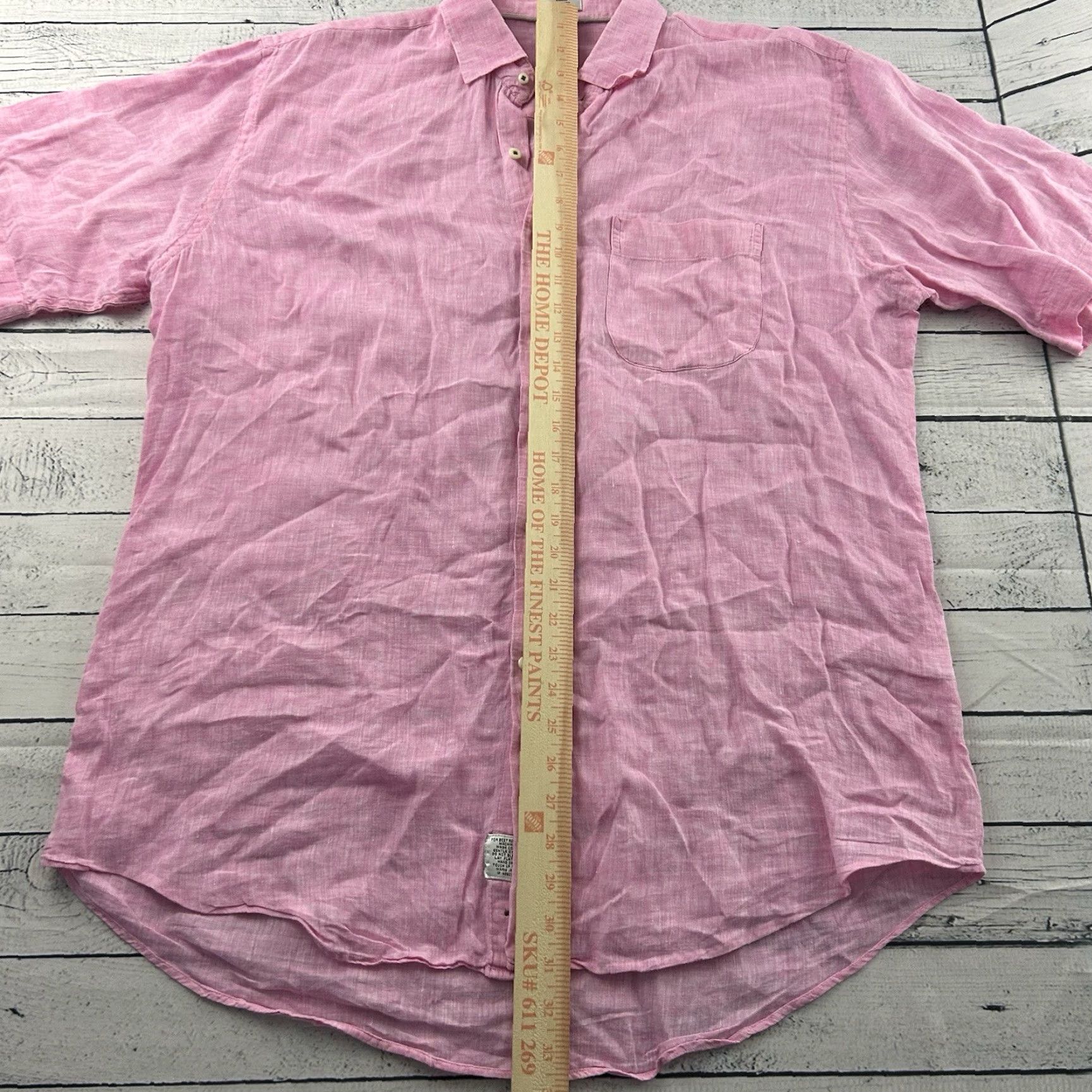 Peter Millar Peter Millar Shirt Men L Pink Linen Short Sleeve Button-Up Solid 100% Linen Size US L / EU 52-54 / 3 - 3 Thumbnail