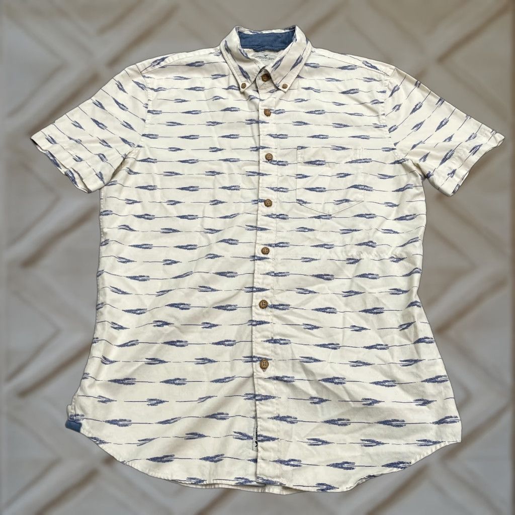 American Eagle Outfitters American Eagle Outfitters Button-Down Shirt Mens Medium Ivory Casual Cotton Size US M / EU 48-50 / 2 - 1 Thumbnail