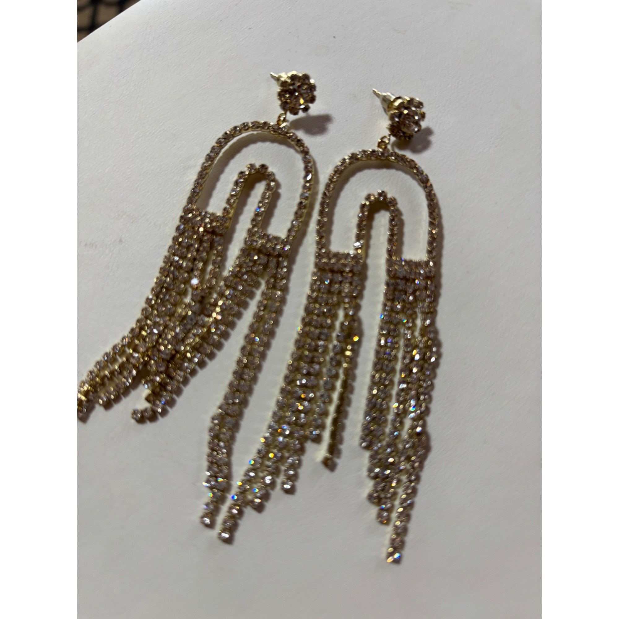 Other Gold & Rhinestone Statement Dangle Earrings With Fringe Deta Size ONE SIZE - 4 Thumbnail