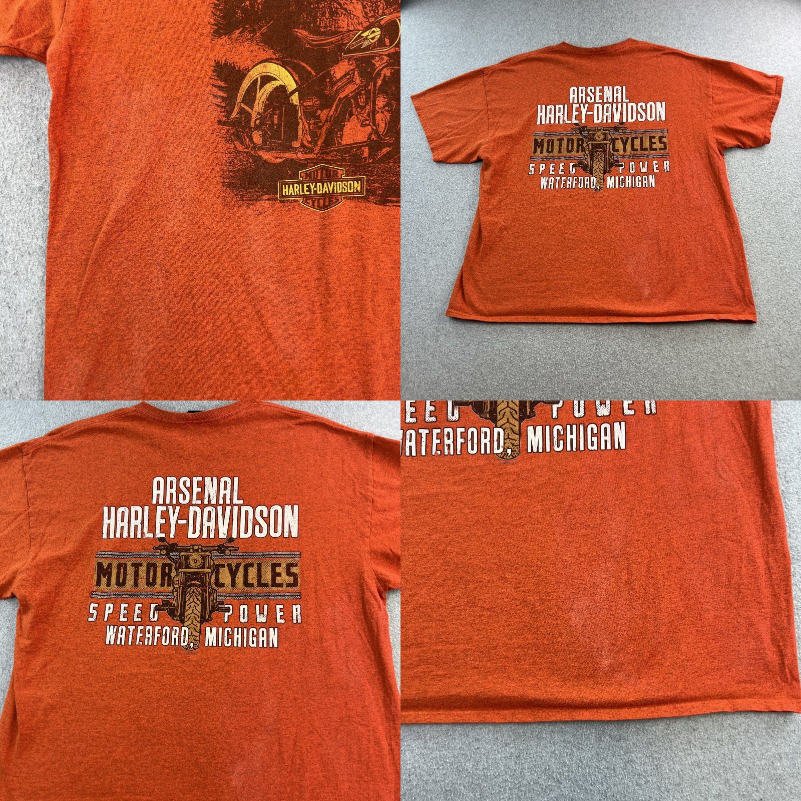 Harley Davidson Harley-Davidson Shirt Mens 2XL Orange Arsenal Waterford Michigan Motorcycle Tee Size US XXL / EU 58 / 5 - 9 Thumbnail
