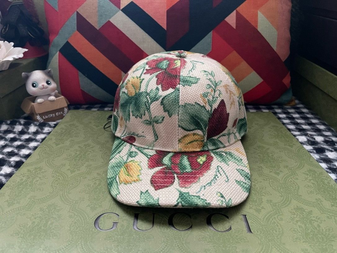 image of Gucci Flower Print Cap Hat, Men's