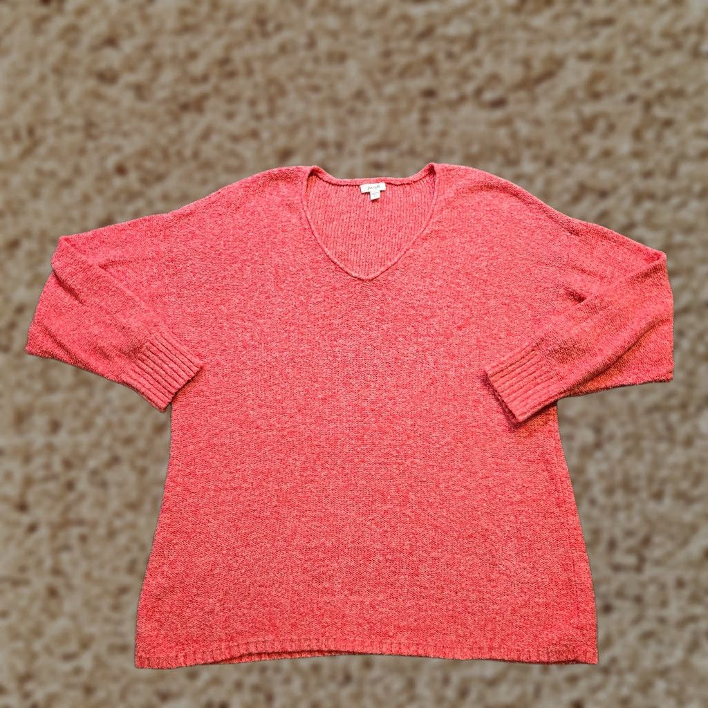J. Jill J. Jill Sweater Top Womens L Orange Pink V-Neck Long Sleeve Stretch Casual Pullover Knit Shirt Women Size L / US 10 / IT 46 - 1 Thumbnail
