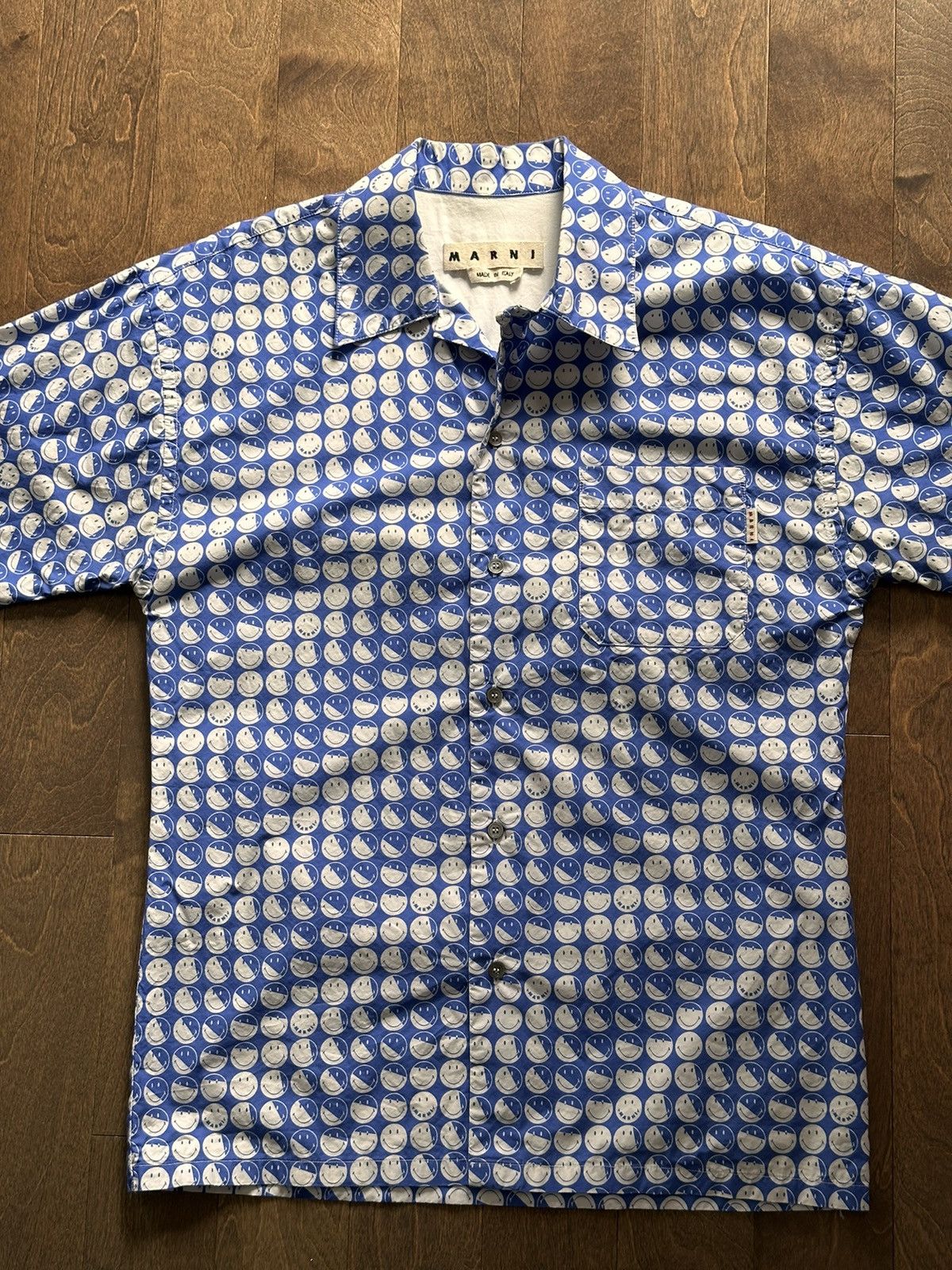 image of Marni X Smiley Short Sleeves Shirt in Blue, Men's (Size Medium)