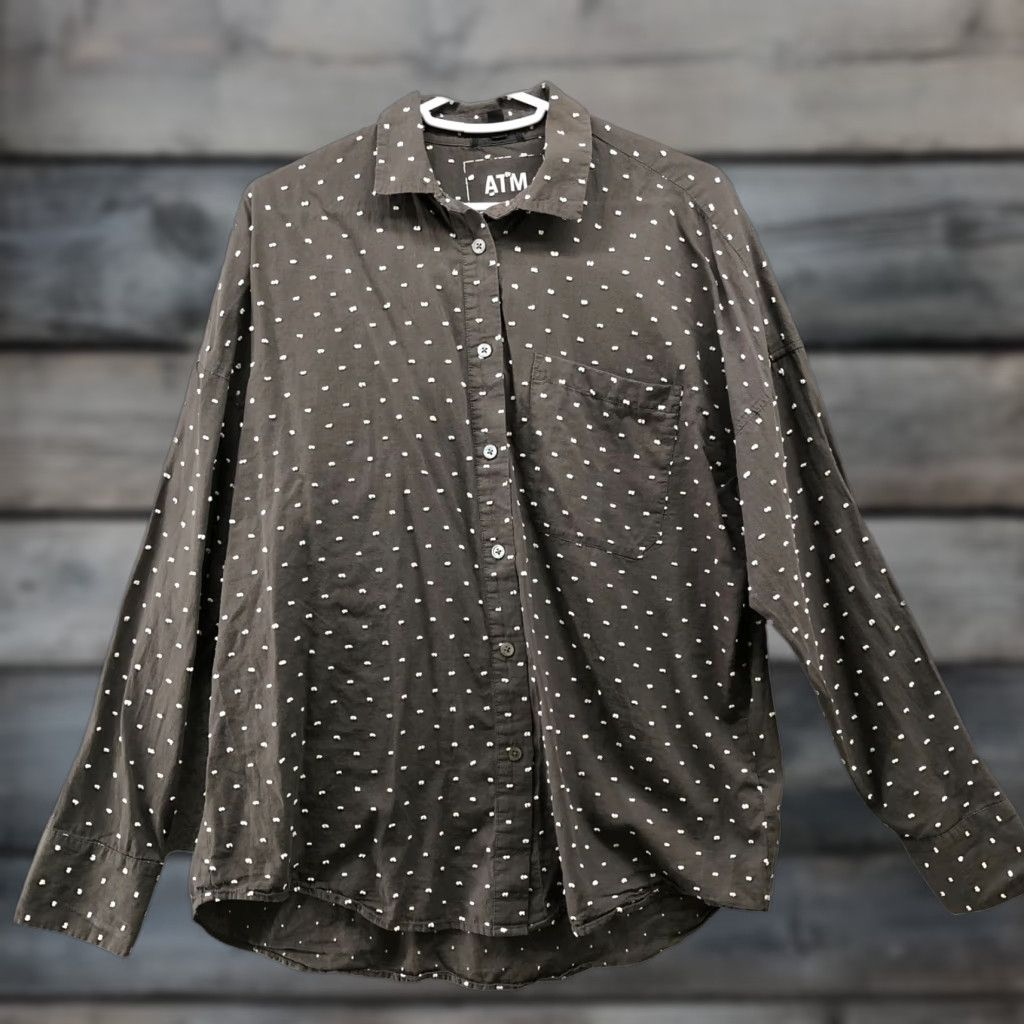 Vintage ATM Boyfriend Shirt Womens S Gray Clip Dot Long Sleeve Casual Cotton Button Down Collared Shirt Size S / US 4 / IT 40 - 1 Thumbnail