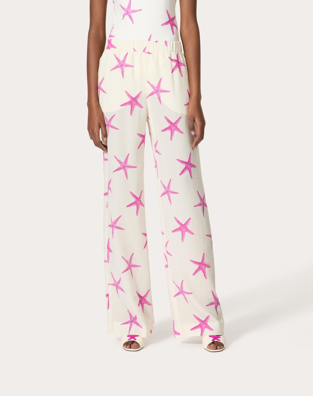 Valentino o1s1wg110525 Starfish Crepe De Chine Trousers in White Size 25" / US 0 / IT 36 - 2 Thumbnail