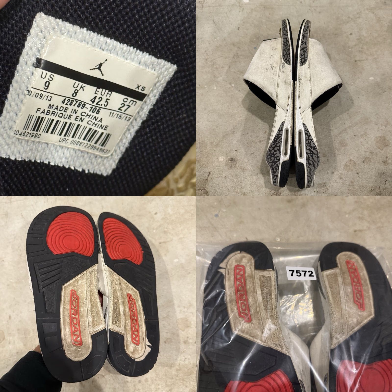 Jordan Brand Jordan 3 Slide White Cement 2014 Lifestyle Slide Sandal Mens 9 428789-106 FLAWS Size ONE SIZE - 8 Thumbnail